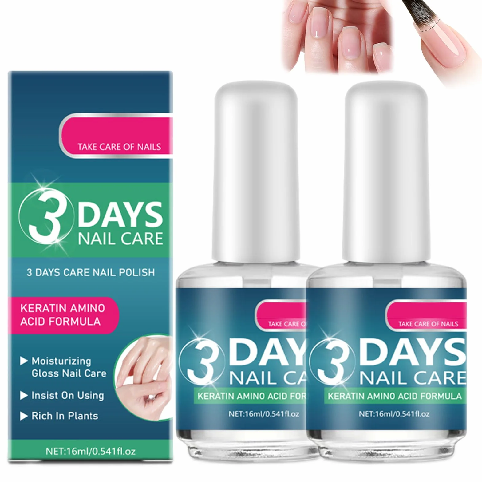 Cura delle unghie in 3 giorni, siero fortificante alla cheratina e agli aminoacidi per unghie fragili e danneggiate, siero di crescita da 16 ml e smalto trasparente per una manicure forte e morbida (2