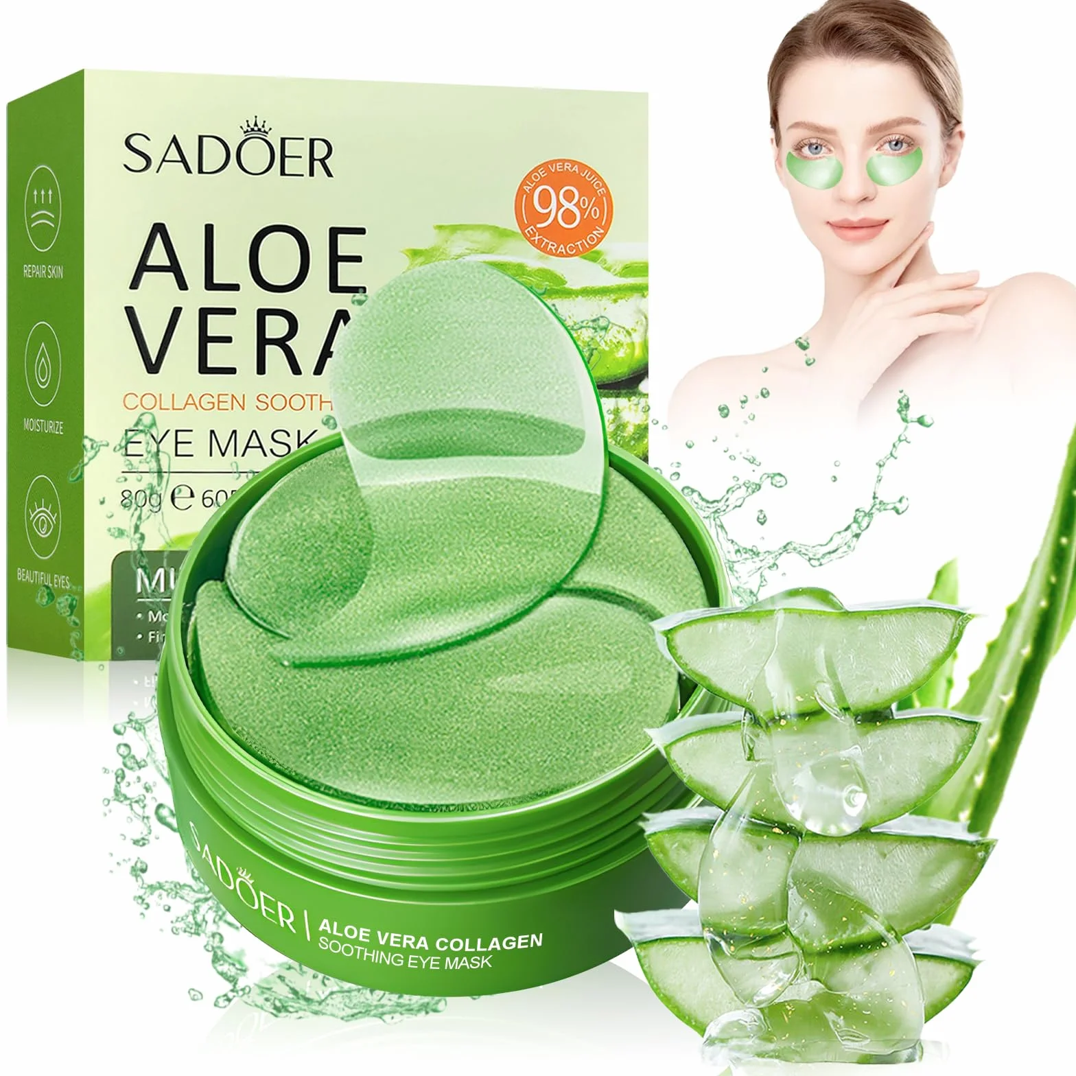 30 Paia Patch Occhi, Maschera Occhi di Aloe Vera, Collagene Patch Occhi, Rimuovi Borse e Puffiness, Maschera Per Gli Occhi Idratante All'Acido Ialuronico, Migliora Rughe, Contorno Occhi Idratante
