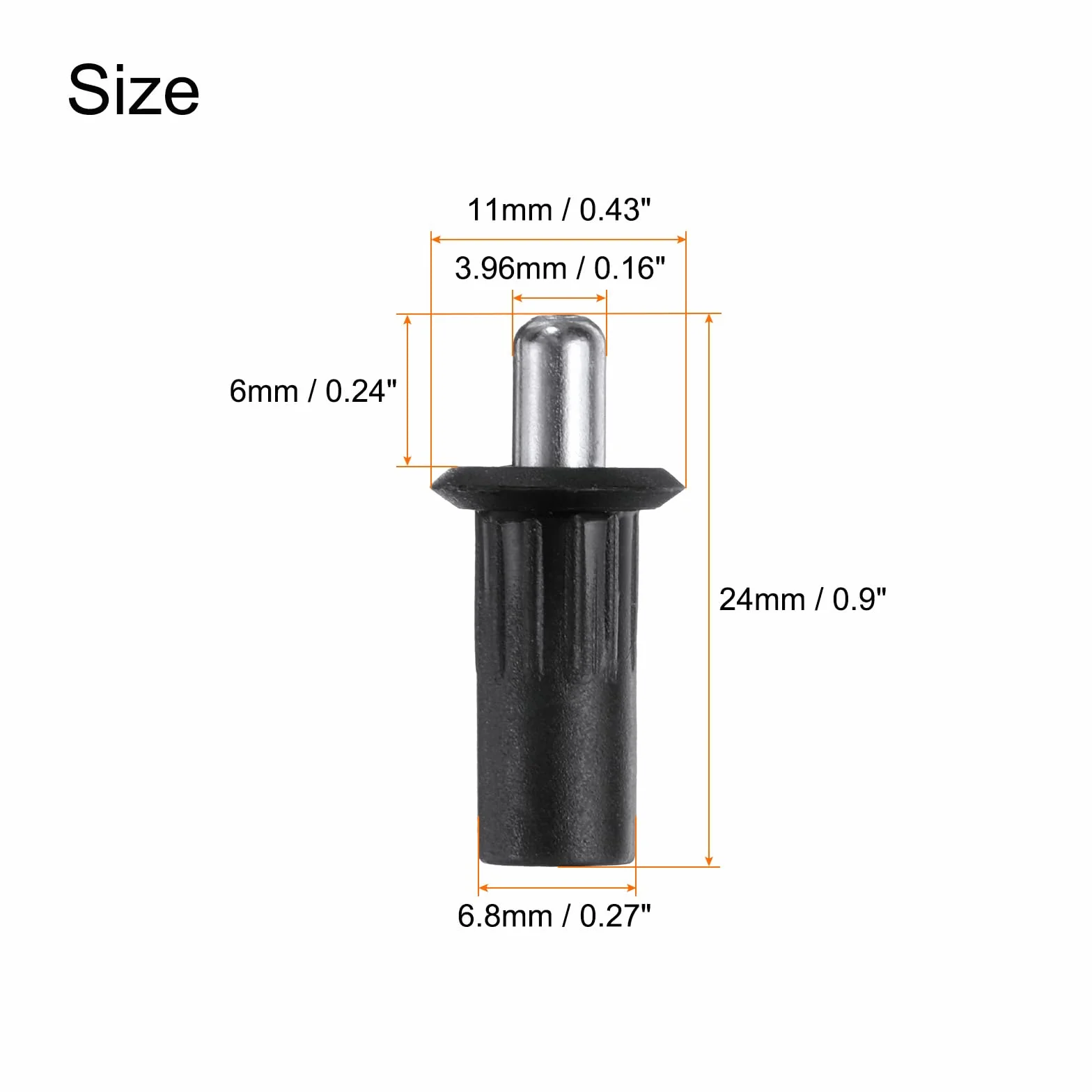 QUARKZMAN 6,8mm Armadio Porta Riparazione Perni 24pz Plastica Smorzatore Sostituzione Molla Ferro Asse Caricato Mobili Pannello Connettore Persiana Cucina Nero