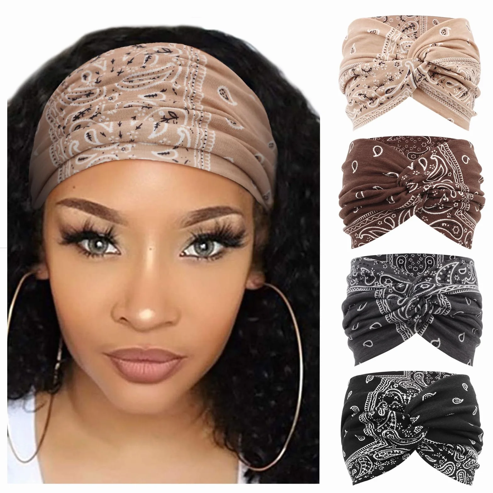 DRESHOW 4 Pezzi Fasce per Capelli Donna Elastica Turbante Fascia Capelli Cerchietti Annodato Fasce Accessori Capelli