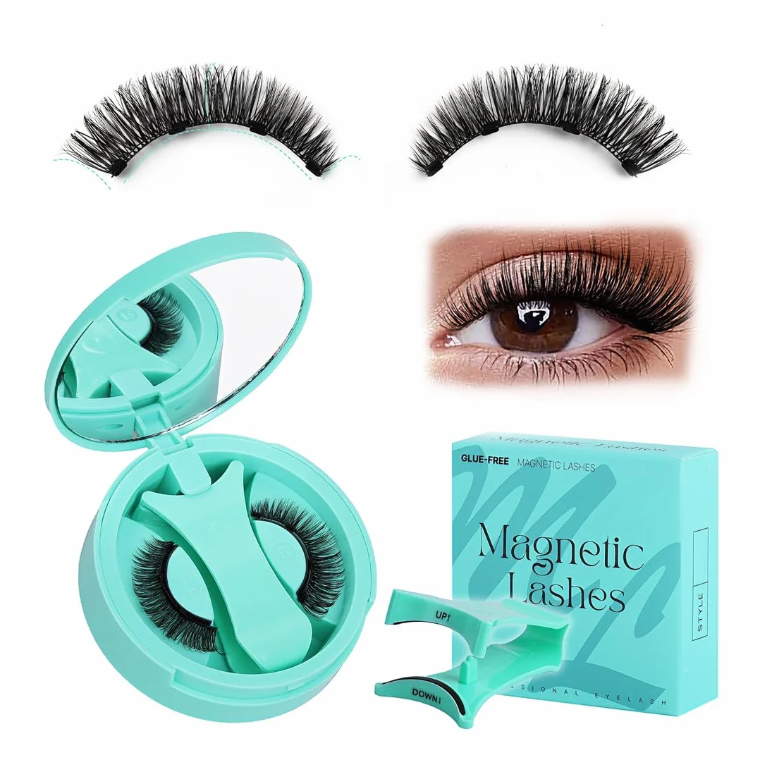 1 PCS Ciglia magnetiche riutilizzabili con applicatore,Cig-lia Finte Magnetiche, ciglia finte senza colla, facile da indossare e rimuovere, Include clip a forma di V(ZP07)