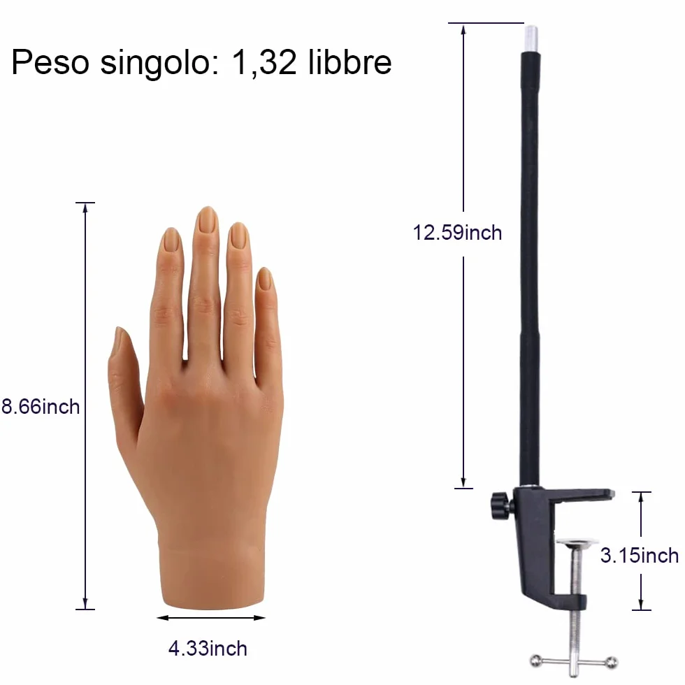KnowU Silicone Mani Finte con Supporto, Mano Finta per Unghie, Mano Finta per Ricostruzione Unghie, Mani Finte Alto Simulazione Flessibile Durevole 3 # la mano destra