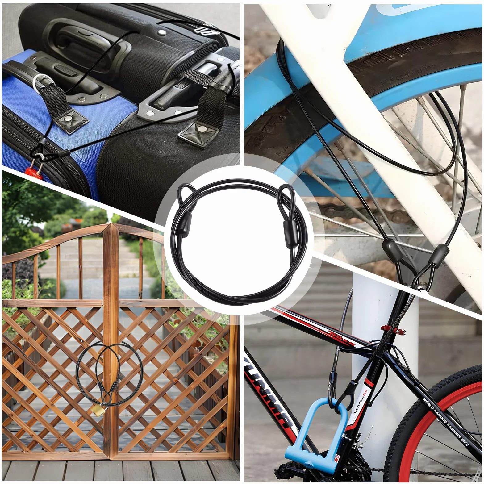 Cavo di Sicurezza in Acciaio 3mm, Lucchetto Casco Moto, Cavo Antifurto Bici (1m) 2 Pezzi