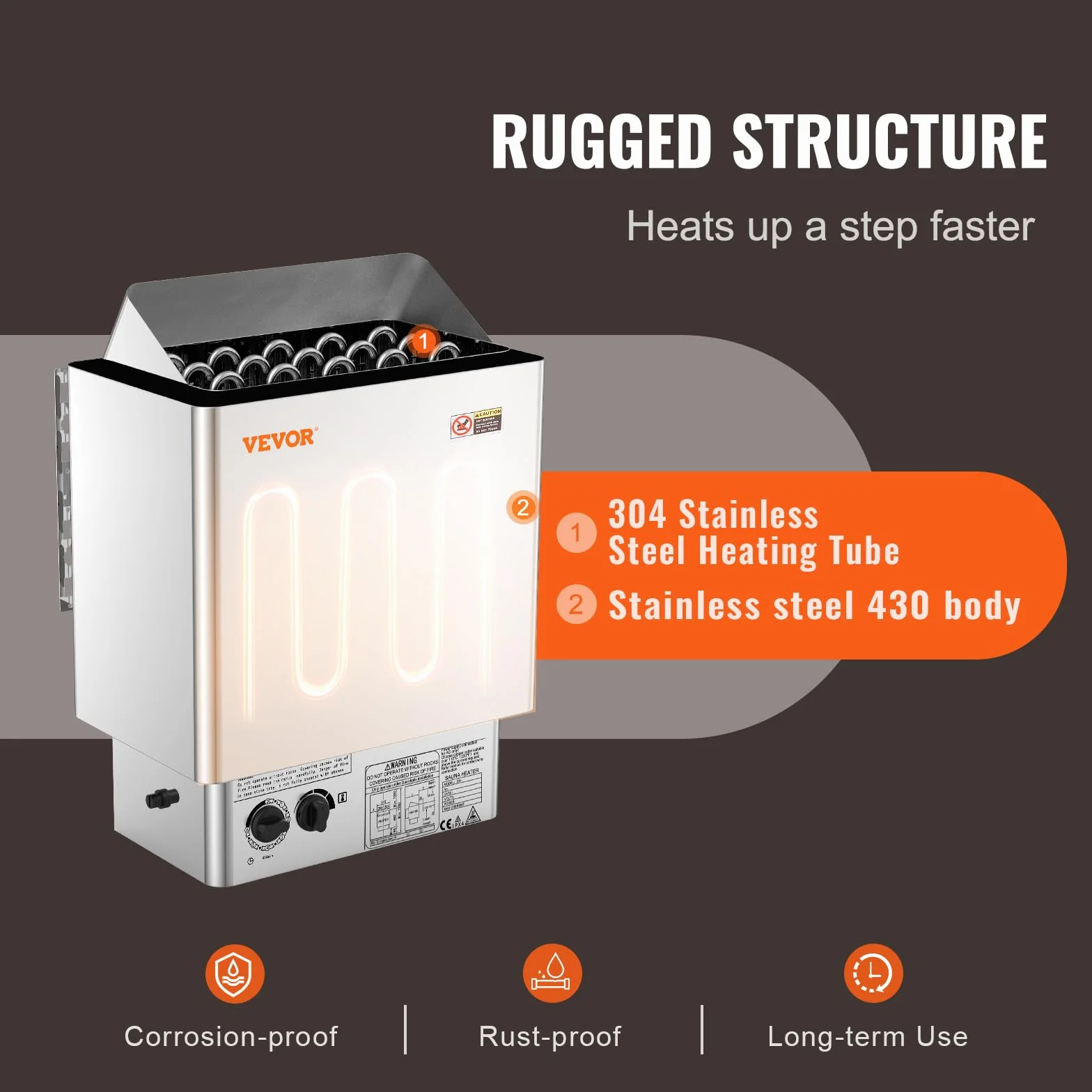 VEVOR Stufa Elettrica per Sauna 8 kW 400 V 3 N, Riscaldatore Portatile Acciaio Inox, 8-12 m³, Timer 3 Ore
