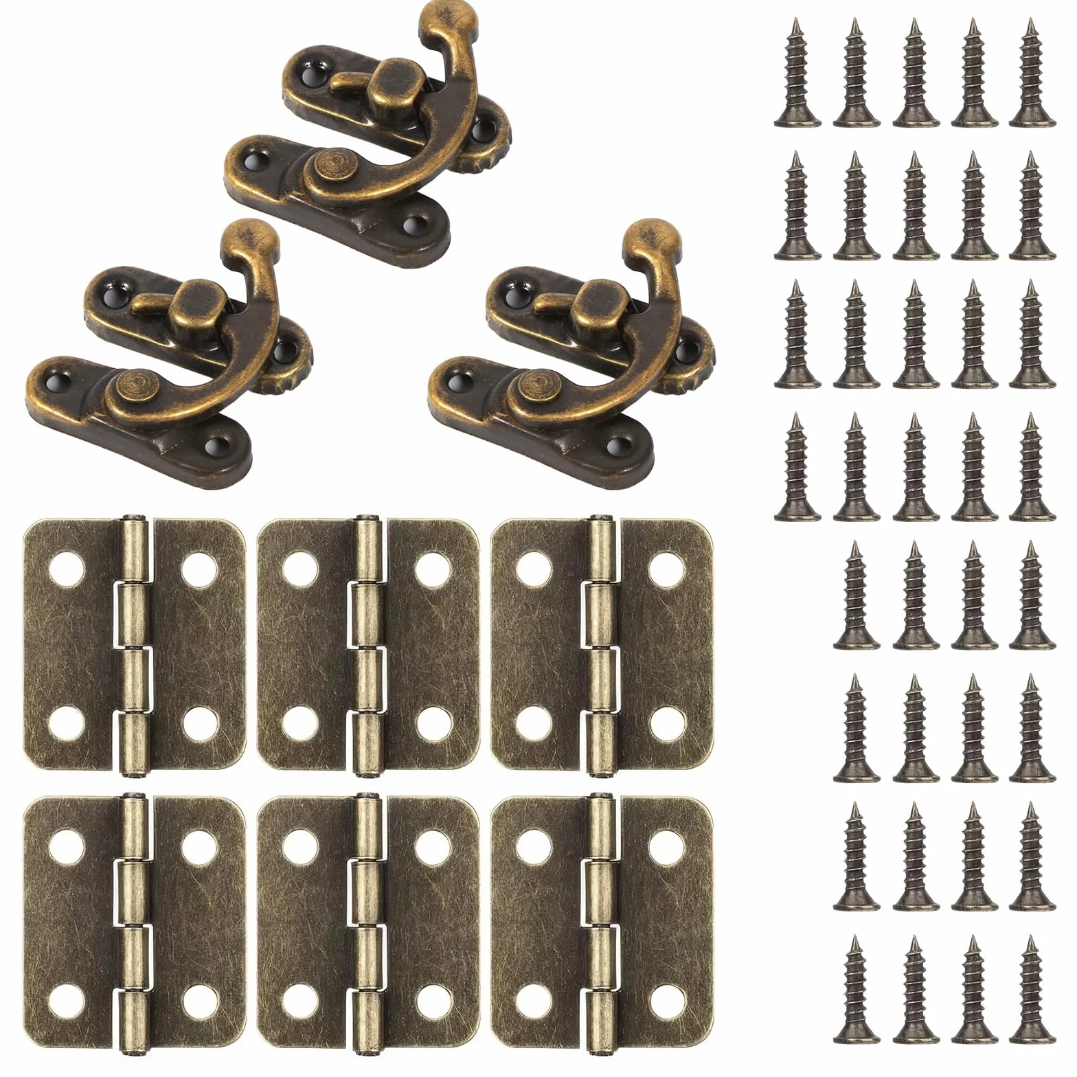 Fermaglio a Gancio in Antico Bronzo 3 Pezzi con Viti per Scatola Gioielli Cassetto Armadietto