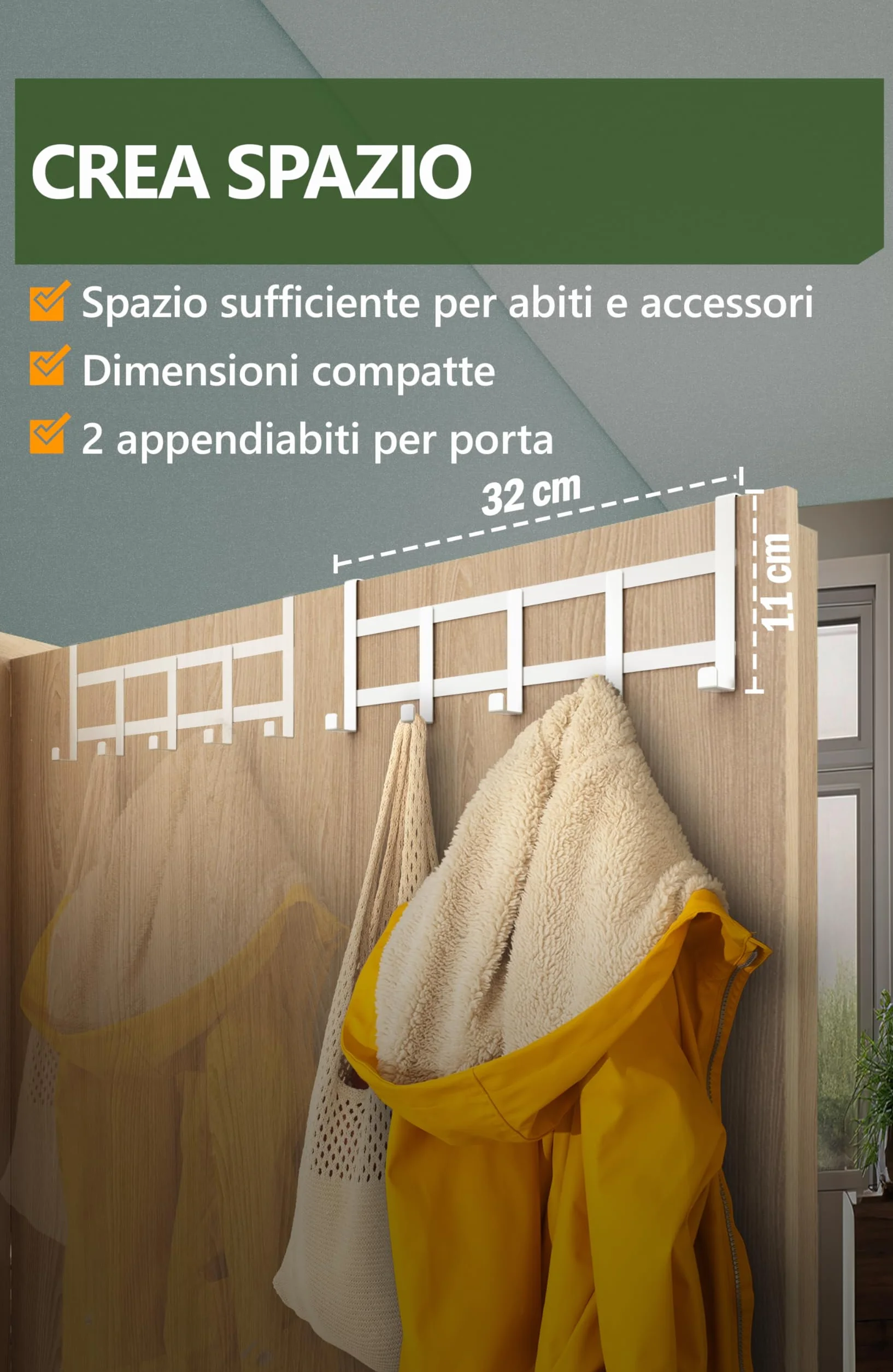 4smile Appendiabiti da porta inox salvaspazio, Bianco