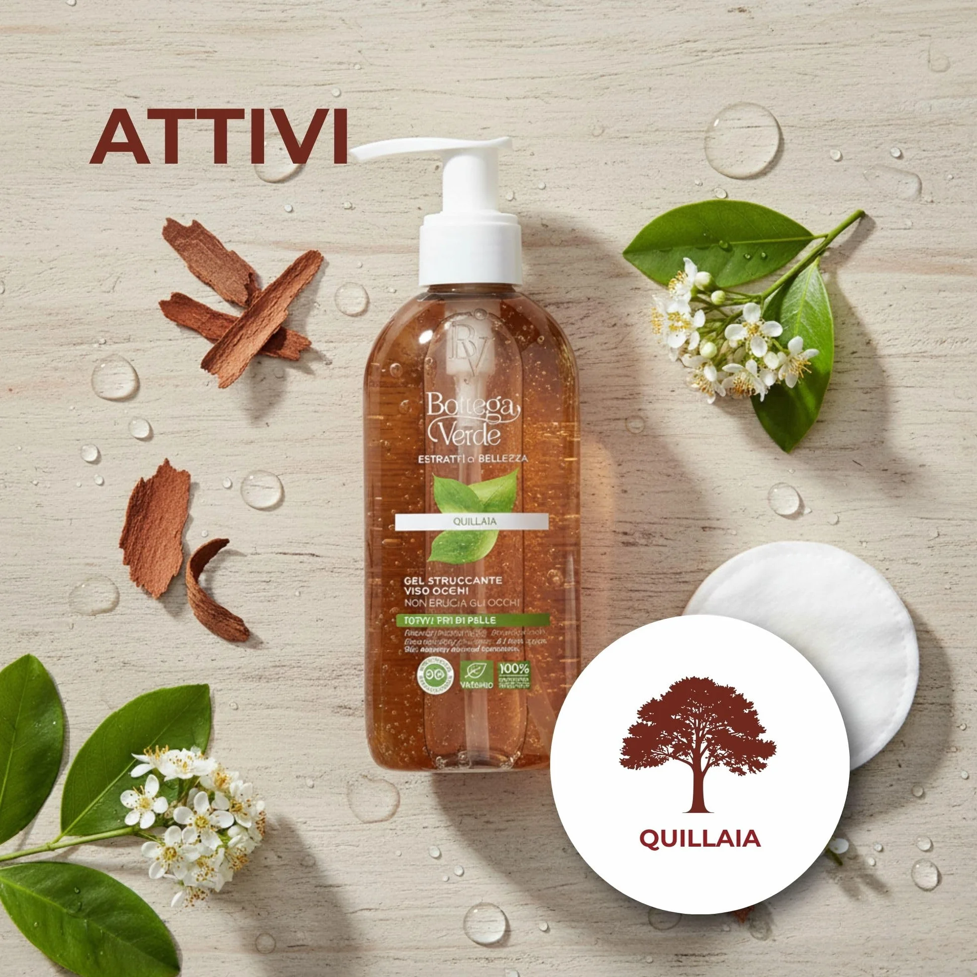 Bottega Verde - Estratti di Bellezza, Gel Struccante Viso e Occhi, 200 ml, con Quillaia per una Azione Detergente Naturale, Non Brucia gli Occhi, Formula Delicata, per Tutti i Tipi di Pelle