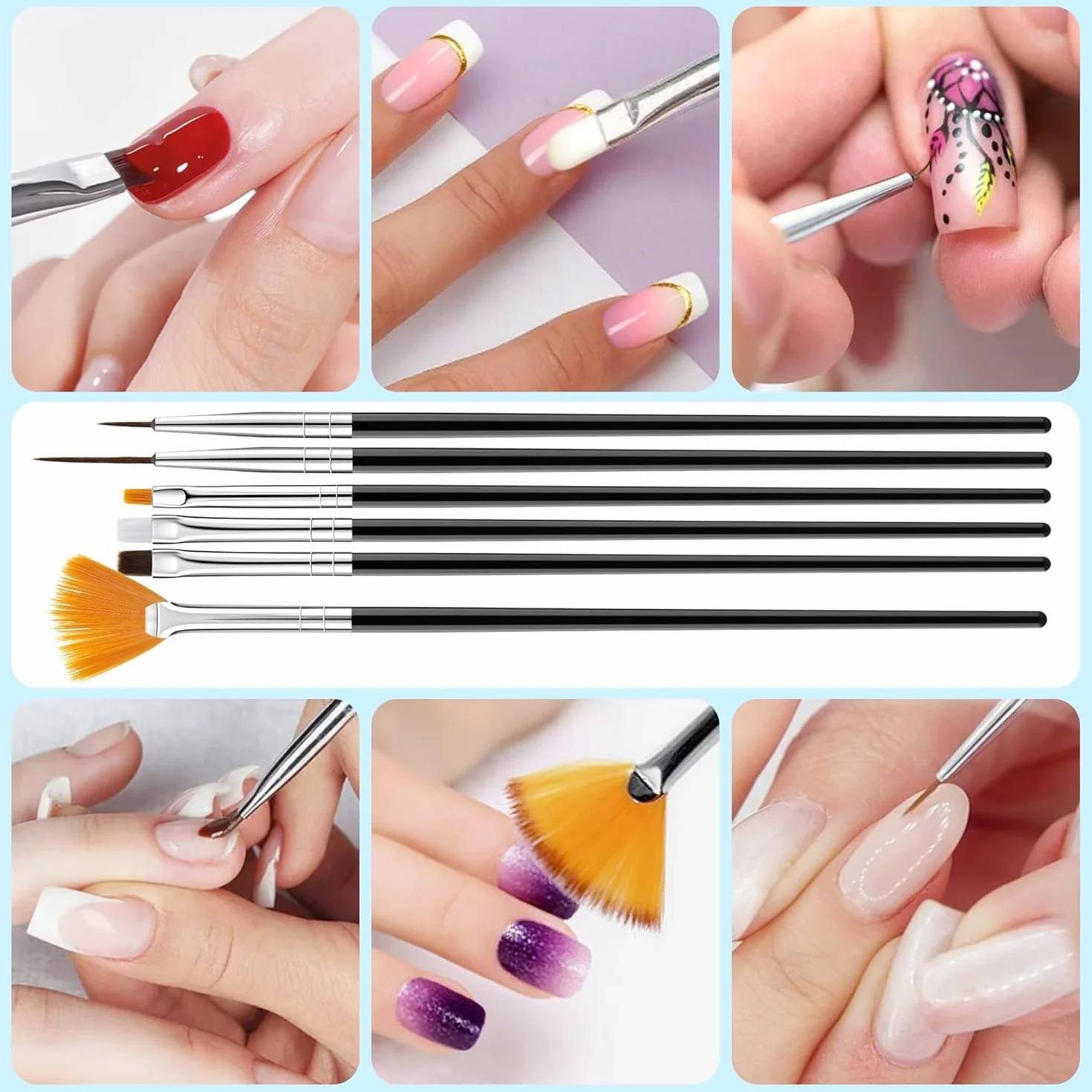 15 pennelli per nail art, pennello per unghie, gel con strumento per unghie, pennello gel UV, per costruzione, pennello in acrilico, pennello per nail art, per fai da te, disegni, colore: nero