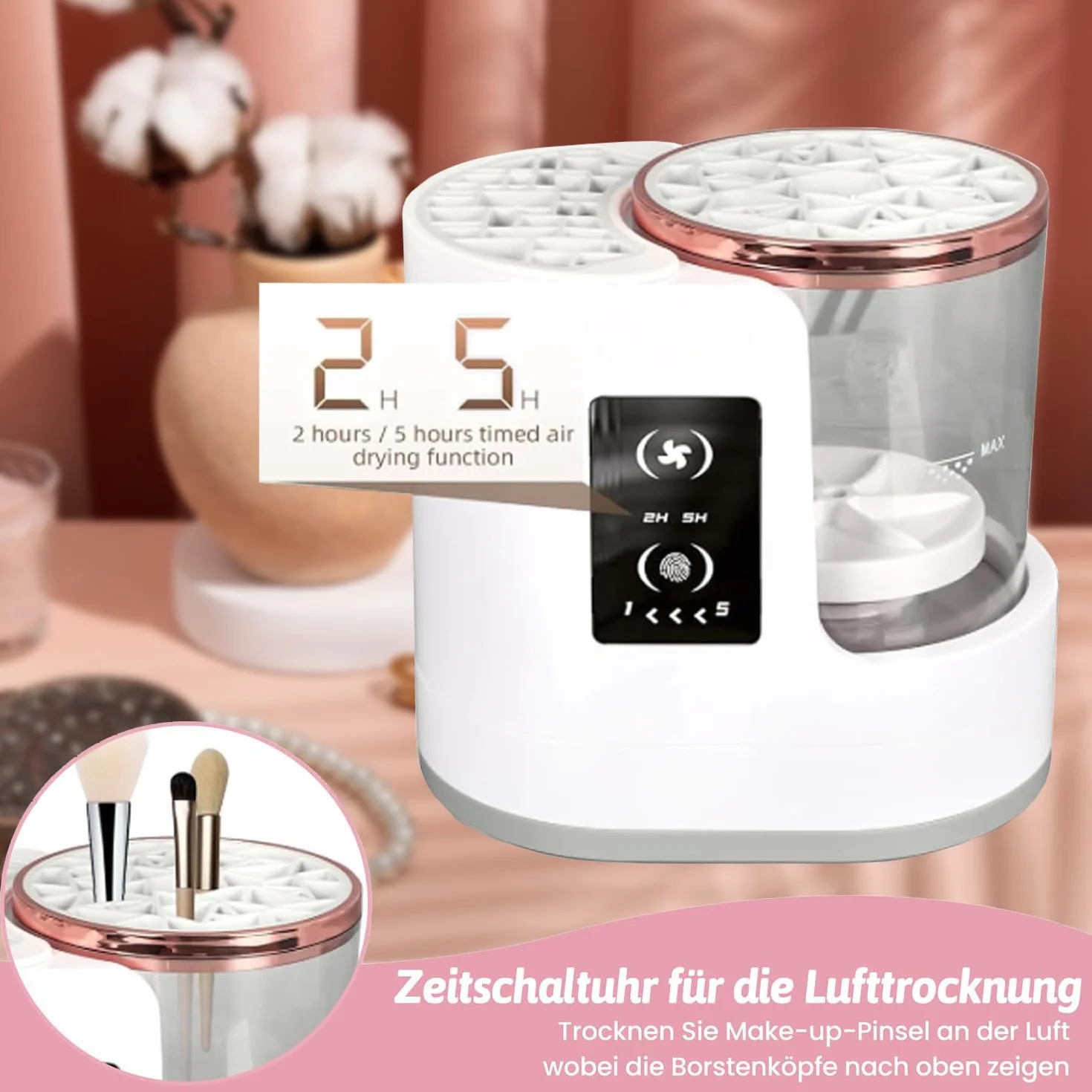 Pulitore elettrico per pennelli da trucco, dotato di funzione di asciugatura 3 in 1, pulitore elettrico automatico per pennelli da trucco, pulizia dei pennelli da trucco, regalo per le donne.