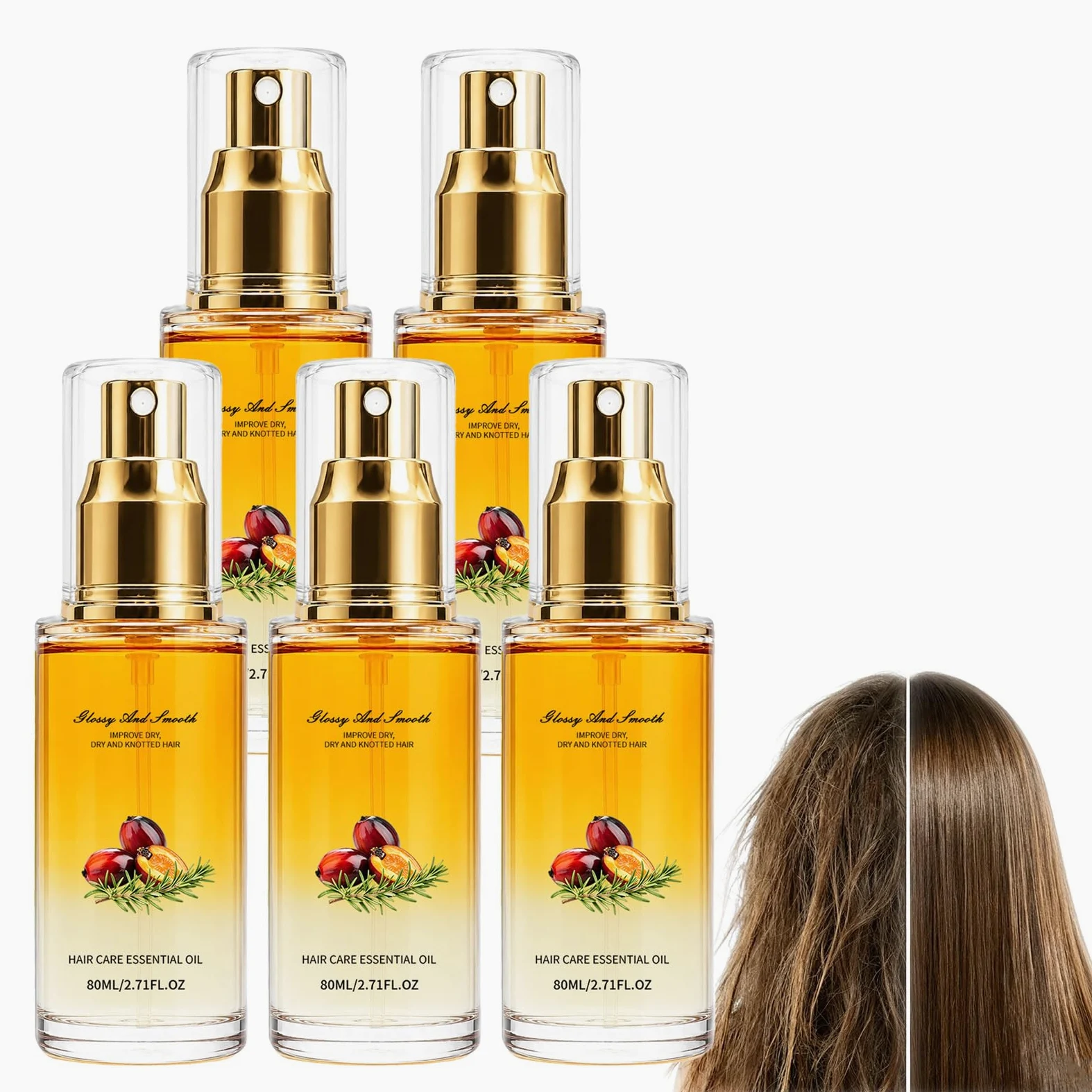 Spray per capelli con olio essenziale di Batana per il controllo dell'effetto crespo, olio nutriente leggero senza risciacquo, rende i capelli setosi all'istante, idrata in profondità (5PCS)