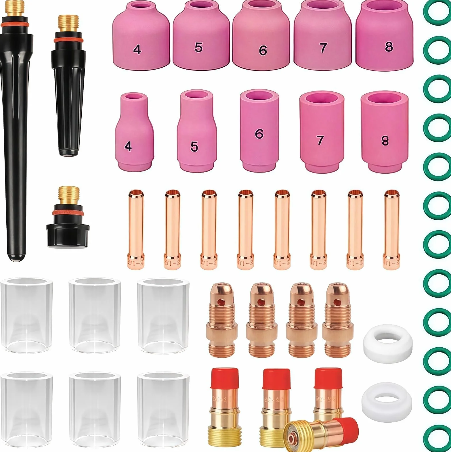 Kit Accessori per Saldatrice TIG 49 Pezzi, Torcia TIG con Ugelli Allumina, Lenti, Anello Silicone, Tazze Gas per WP-9/17/18/26