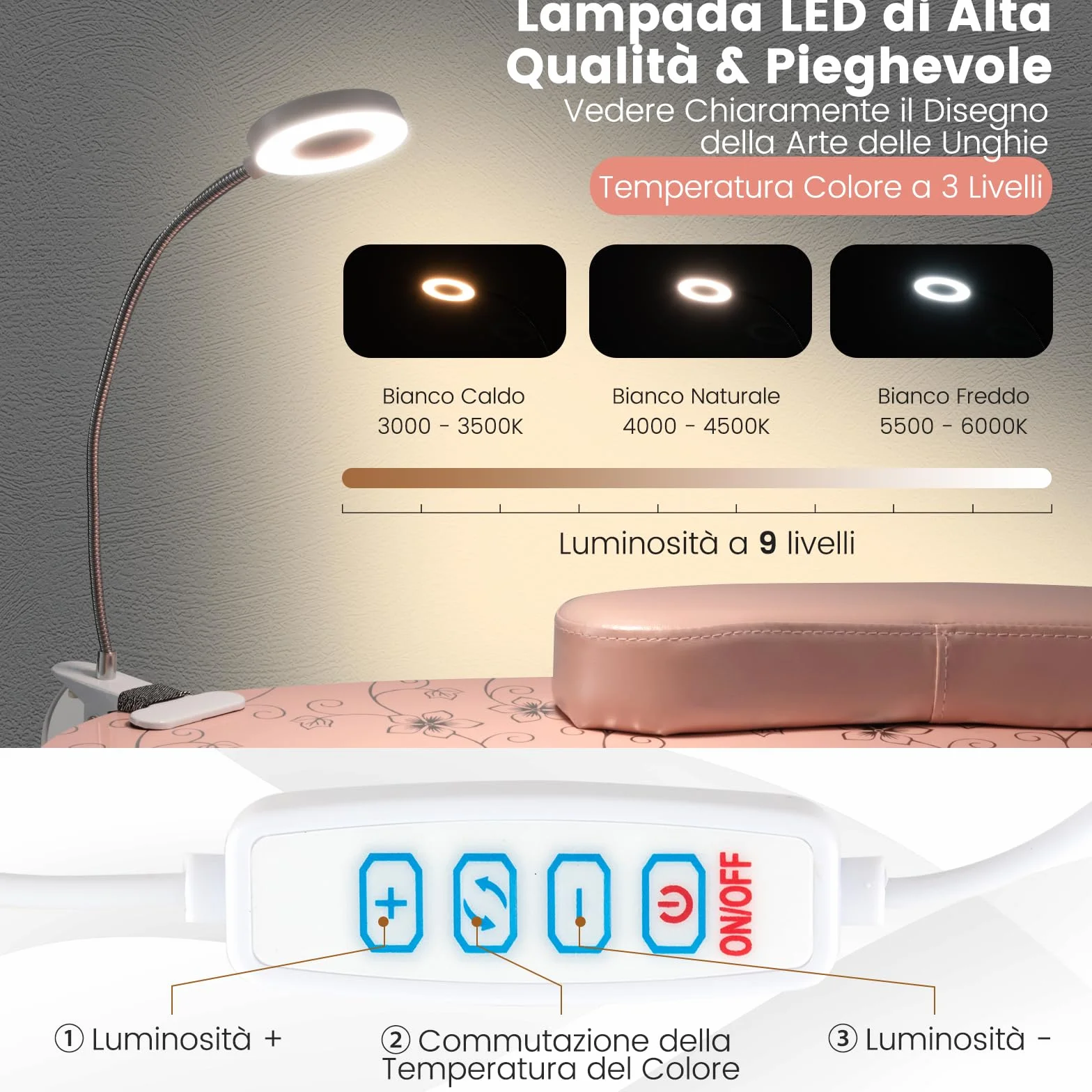 COSTWAY Tavolo per Manicure Pieghevole con Aspiratore, Tavolo per Unghie Portatile con Luce LED Regolabile, Cuscino Poggia Polso Rimovibile, Borsa da Trasporto e 4 Ruote Bloccabili (Rosa)