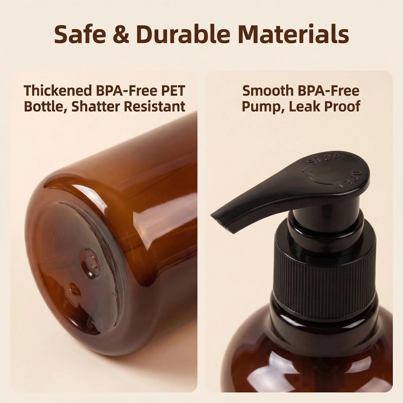 3 bottiglie ricaricabili in plastica PET marrone ambrata da 250 ml, con pompa nera, contenitori vuoti per cosmetici, shampoo, balsamo, gel doccia, lozioni, dispenser, Marrone, 250 ML