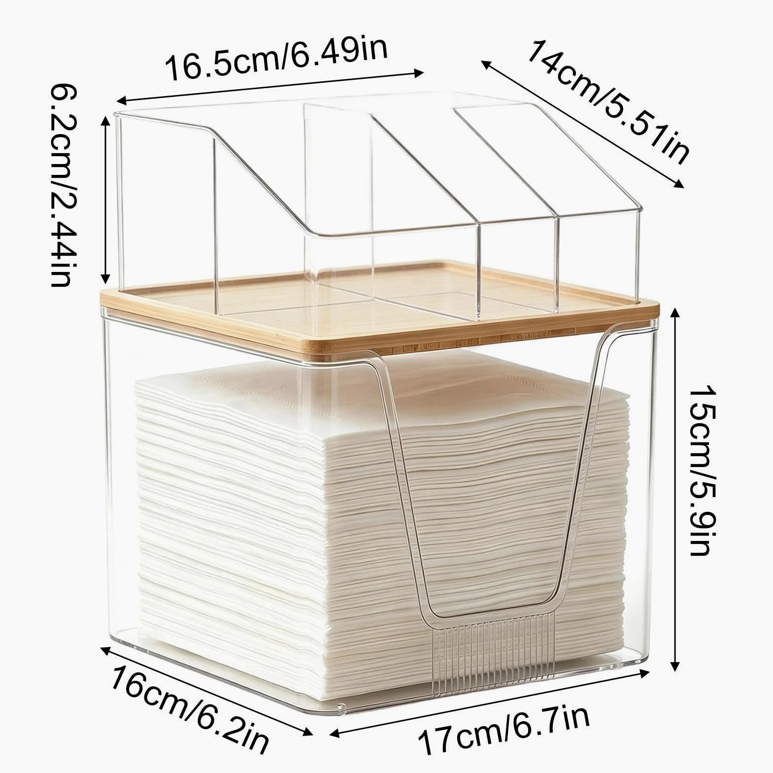 Porta Salviette Pulito Custodia multifunzionale in acrilico trasparente a 2 | Organizer da Piano per Vanità per Bagno, Cucina, Scrivania, Dispensa, Pennelli Trucco