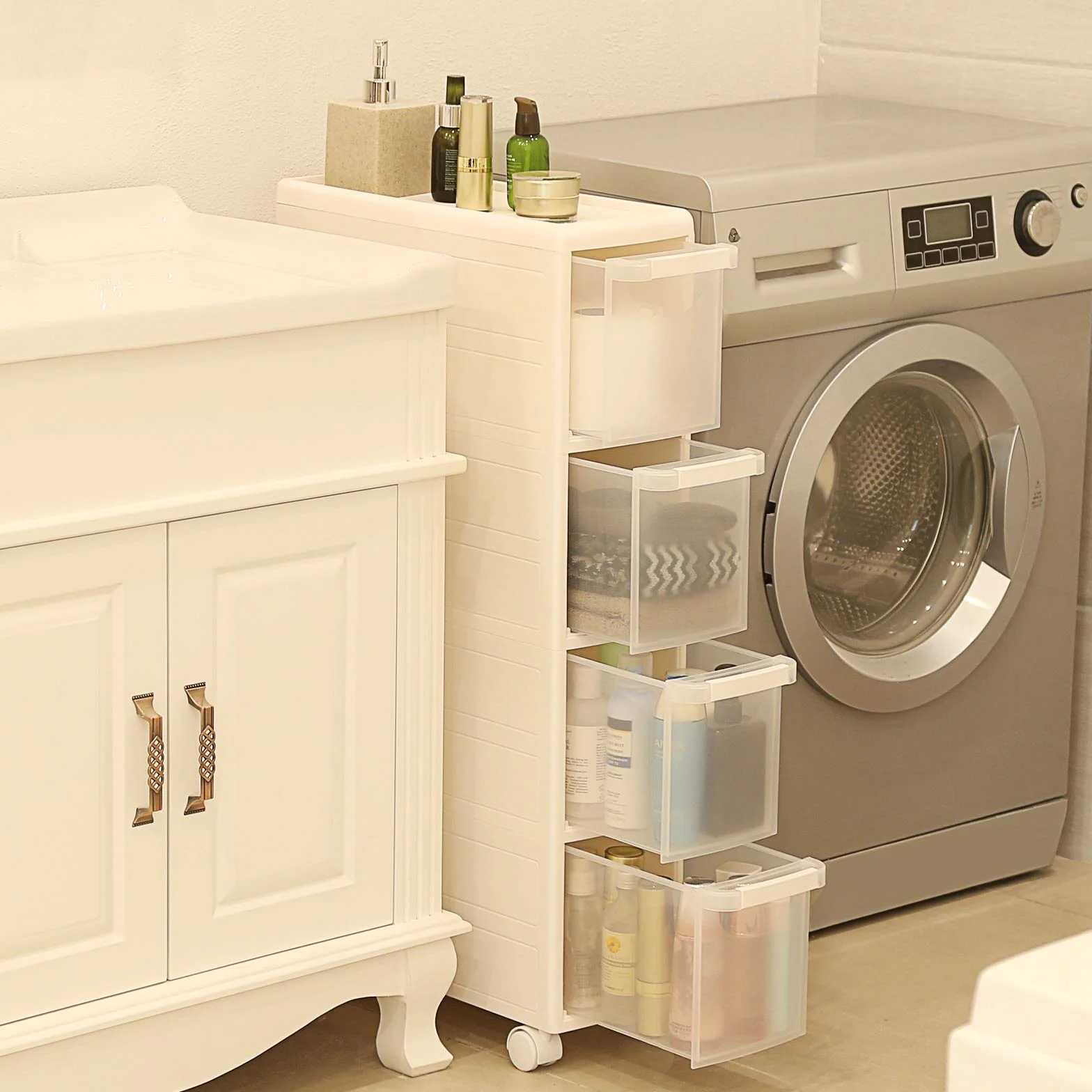 Songmics Carrello Da Bagno Mensola Scaffale Multiuso Bianco 18 x 84.5 x 46 cm