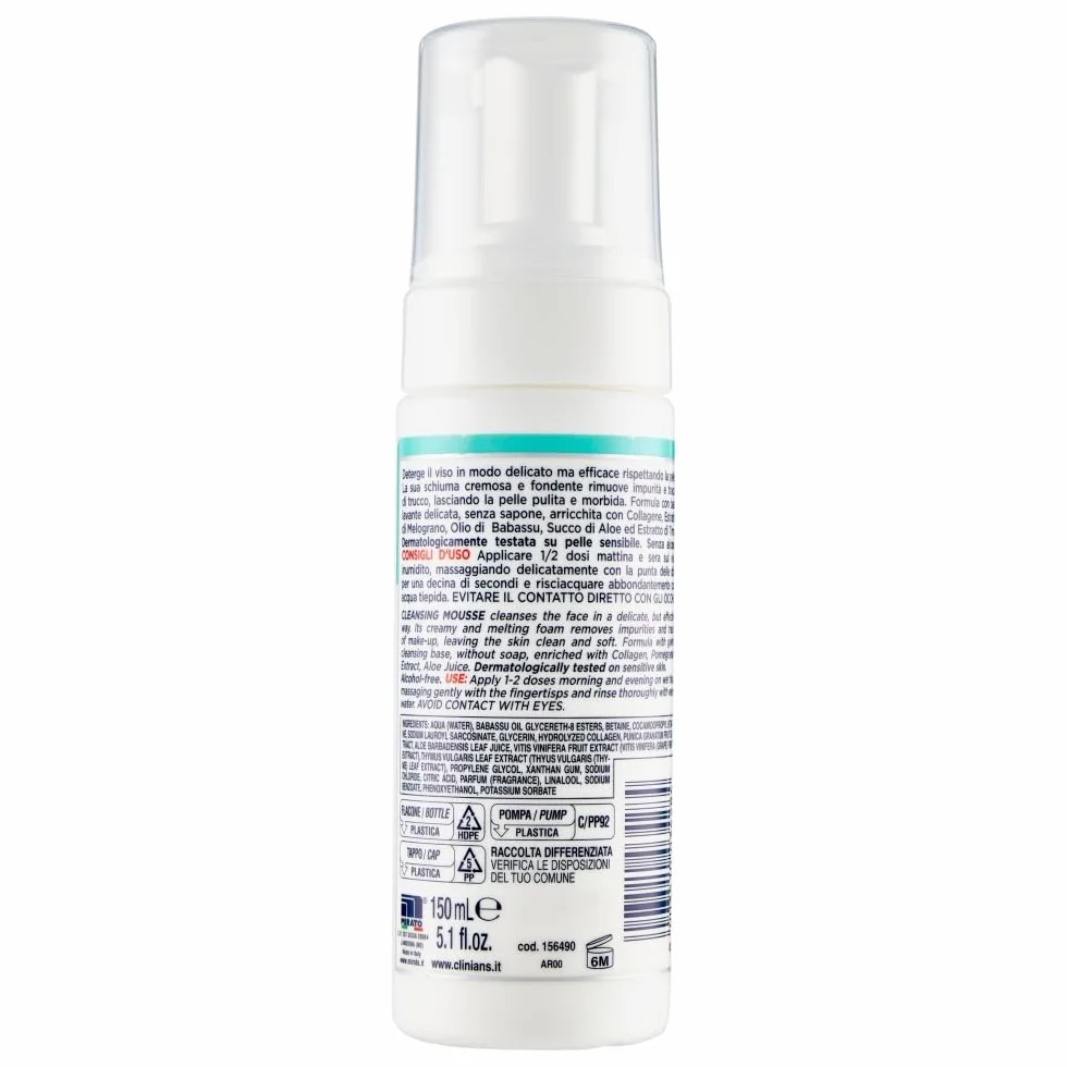 CLINIANS | Mousse Detergente Viso Antirughe Repair, Dermatologicamente Testato, Formula Delicata, Made in Italy, 150 ml