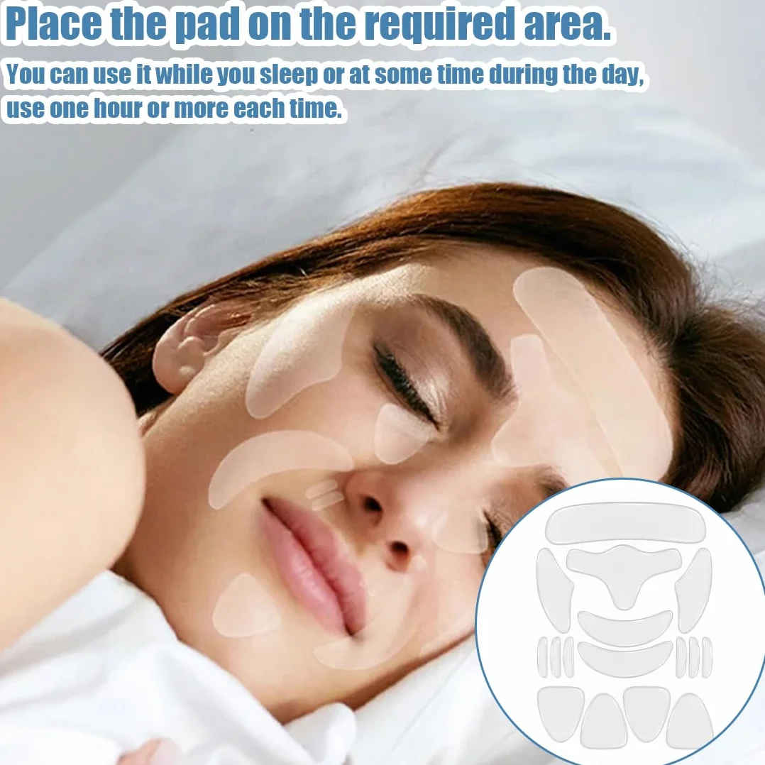 16 Pezzi Cerotti Anti Rughe Silicone Patches Riutilizzabili per Viso, Bocca, Fronte, Mento Set di Patch per il Viso