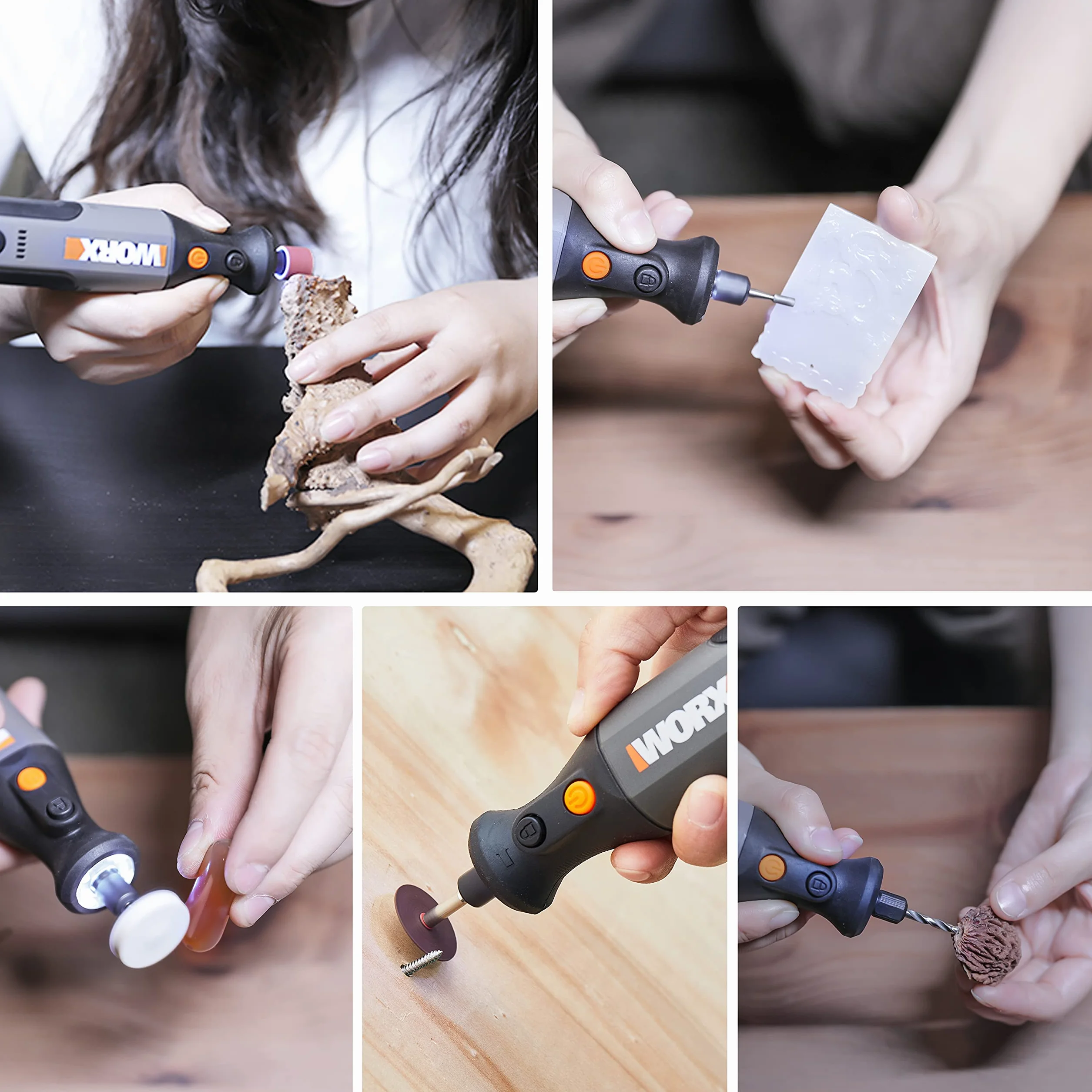 WORX WX106 8V Utensile Rotativo Cordless con 23 Accessori, Caricamento USB, Pinze 3,2 mm, Controllo Velocità Variabile