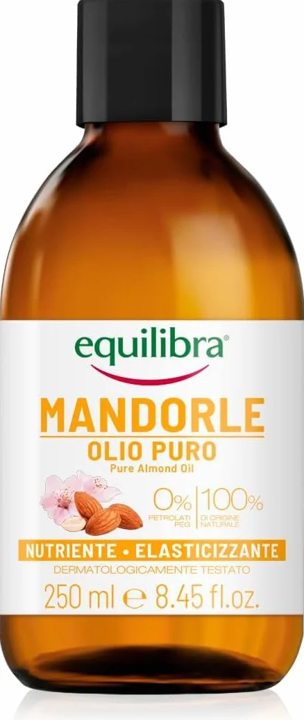 Equilibra, Olio di Mandorle Puro, Olio di Mandorle Dolci, Protettivo, Nutriente ed Elasticizzante, Aiuta a Prevenire le Smagliature in Gravidanza o Durante una Dieta Ipocalorica, 250 ml