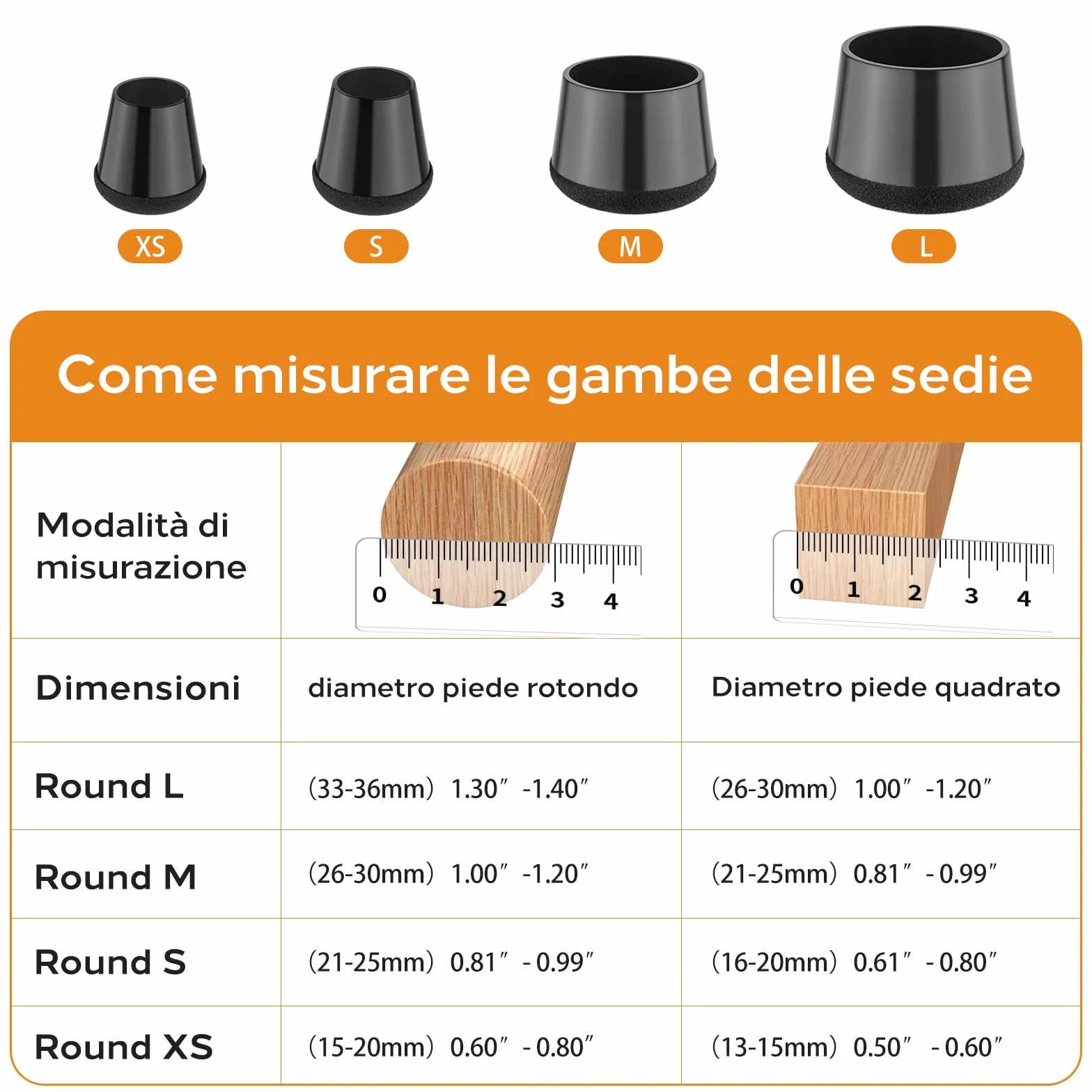 Gommini per Sedie 24 Pezzi, Tappi Sedie Silicone, Proteggi Gambe per Mobili, Nero XS (15-20mm)