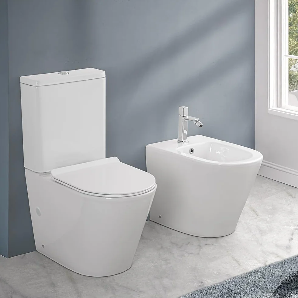 WC Filomuro Monoblocco Rimless Ceramica Bianco Lucida Linea Tygo 38x62x82,5 cm Sedile Soft-Close
