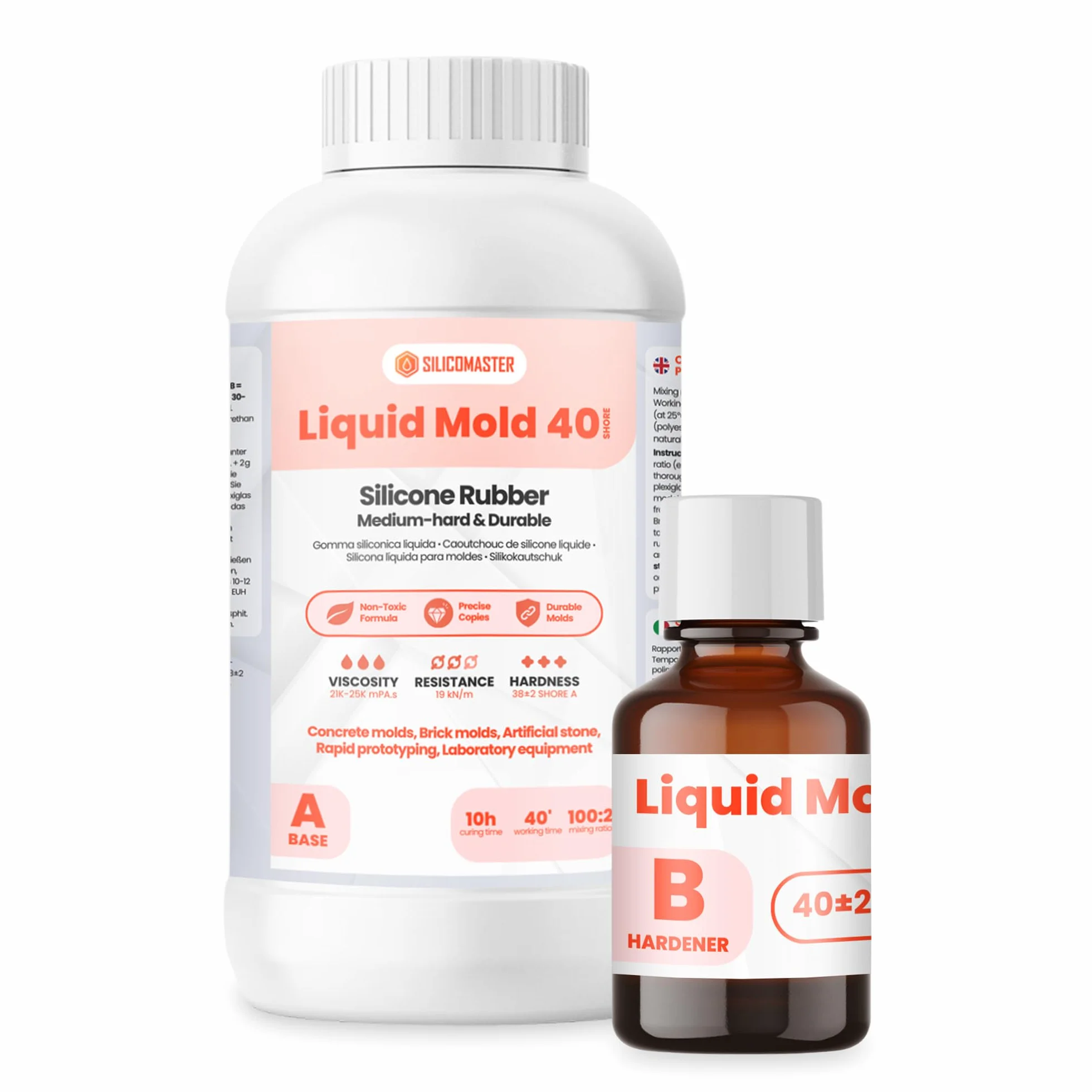 Resin Pro Liquid Mold 40 Silicone Rigido Tecnico 510 Gr Durezza 40 Shore A Alta Stabilità Dimensionale per Stampi Industriali