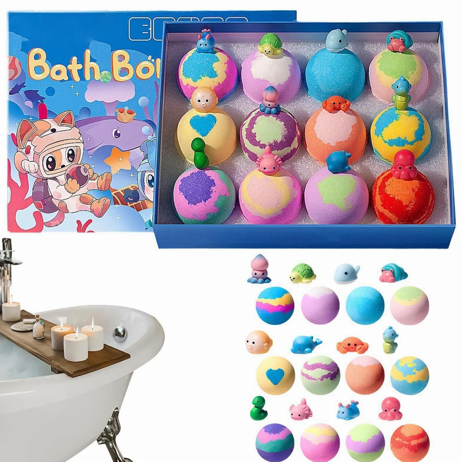 Bombe da Bagno Effervescenti 12 Pezzi Effervescenti Delicati Rinfrescanti | Bombe da Bagno Schiumose Regalo Idea per Adolescenti Famiglia Bambini Ragazzi Ragazze Figlio Figlia