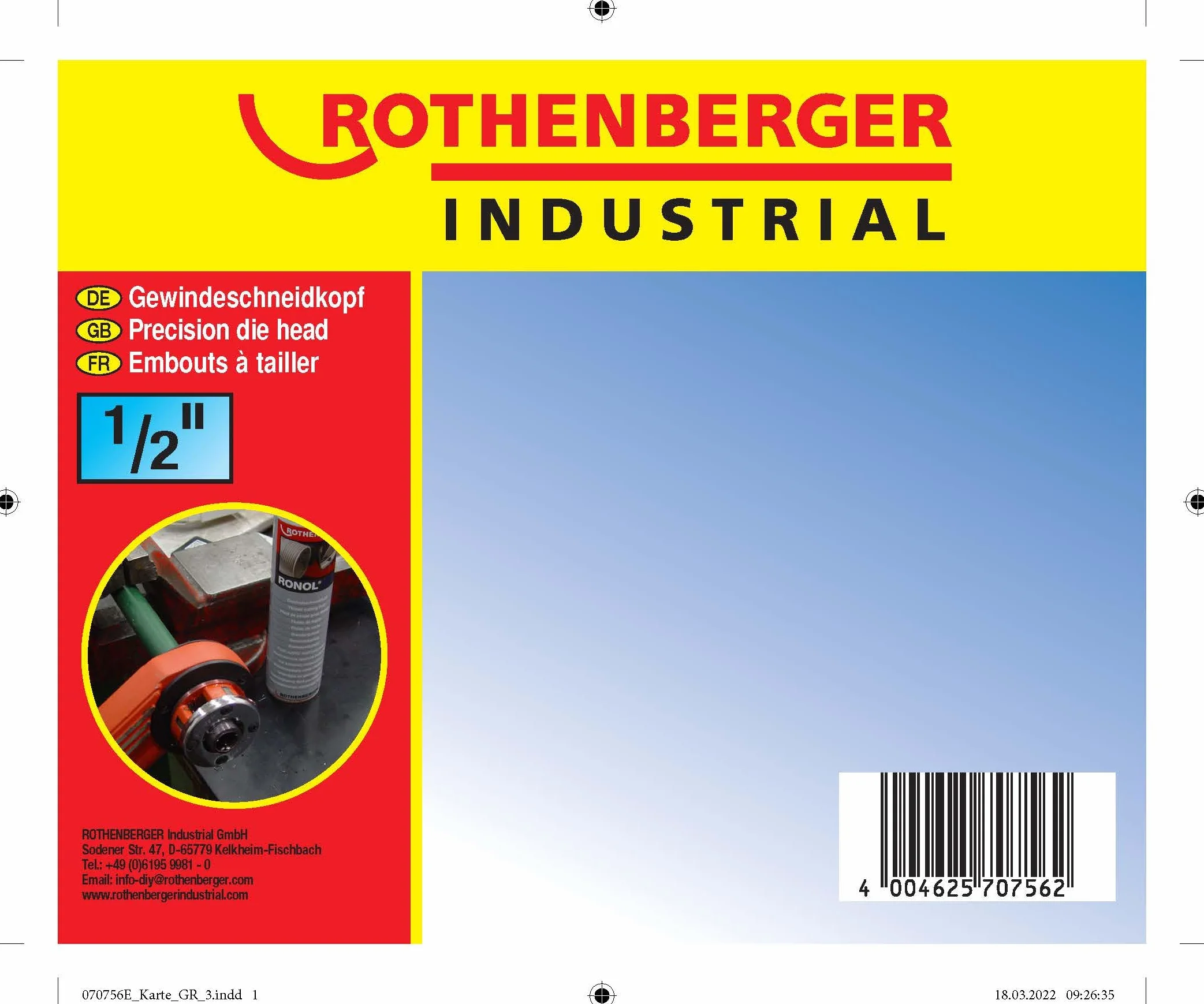 ROTHENBERGER Testa di taglio filettata Ø 1/2" per filettatura conica 070756E