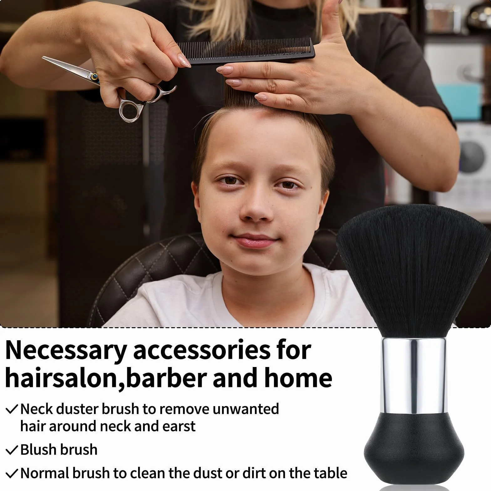 Spazzola per spolverare collo da barbiere, spazzola morbida per la pulizia dei capelli, forniture professionali per rimuovere i capelli dalla scollatura e dalle orecchie dopo il taglio di capelli