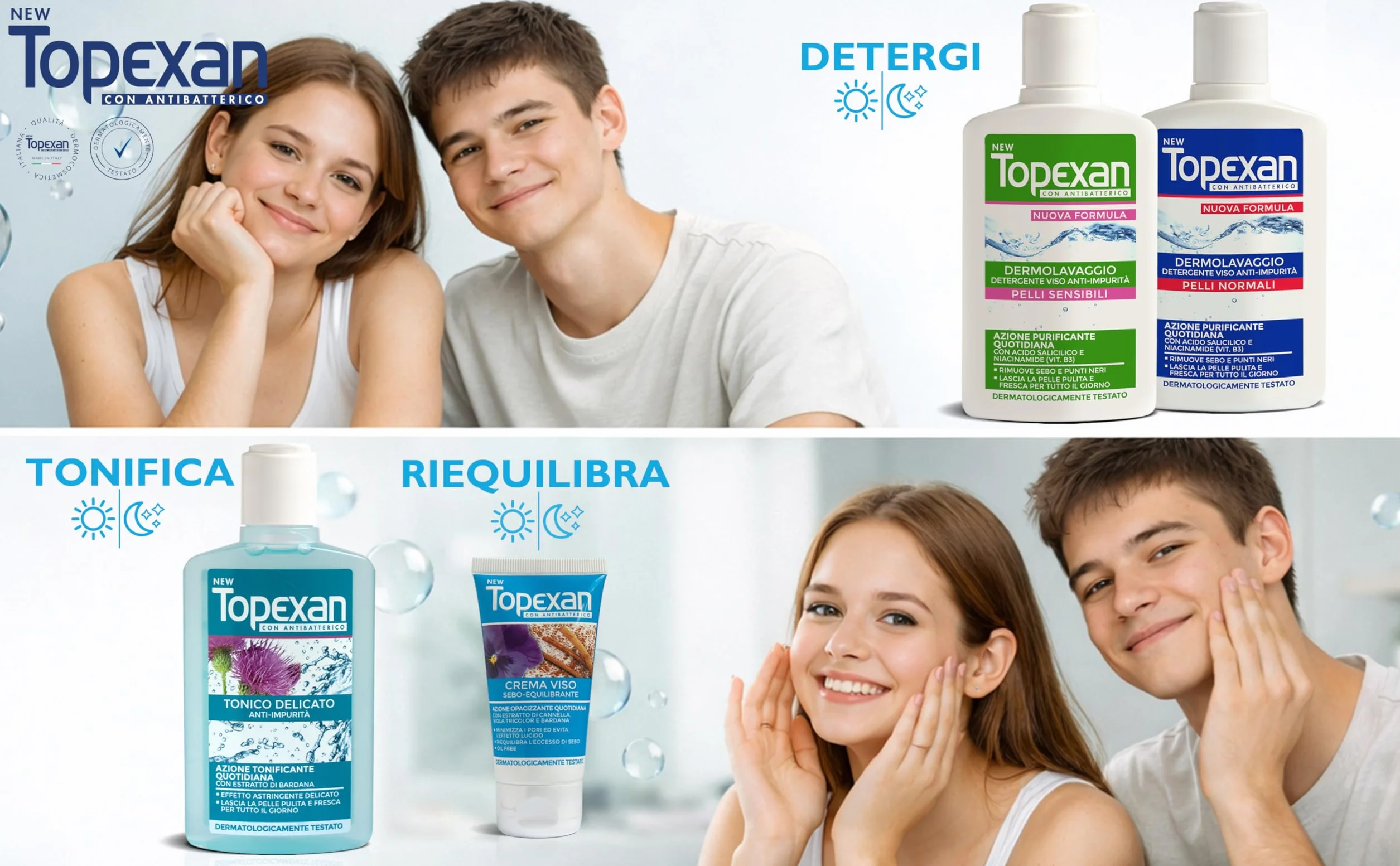 NEW TOPEXAN Dermolavaggio Anti-impurità - Detergente viso ad azione purificante - con Acido Salicilico e Niacinamide - Rimuove sebo e punti neri - Uso quotidiano - 150ml