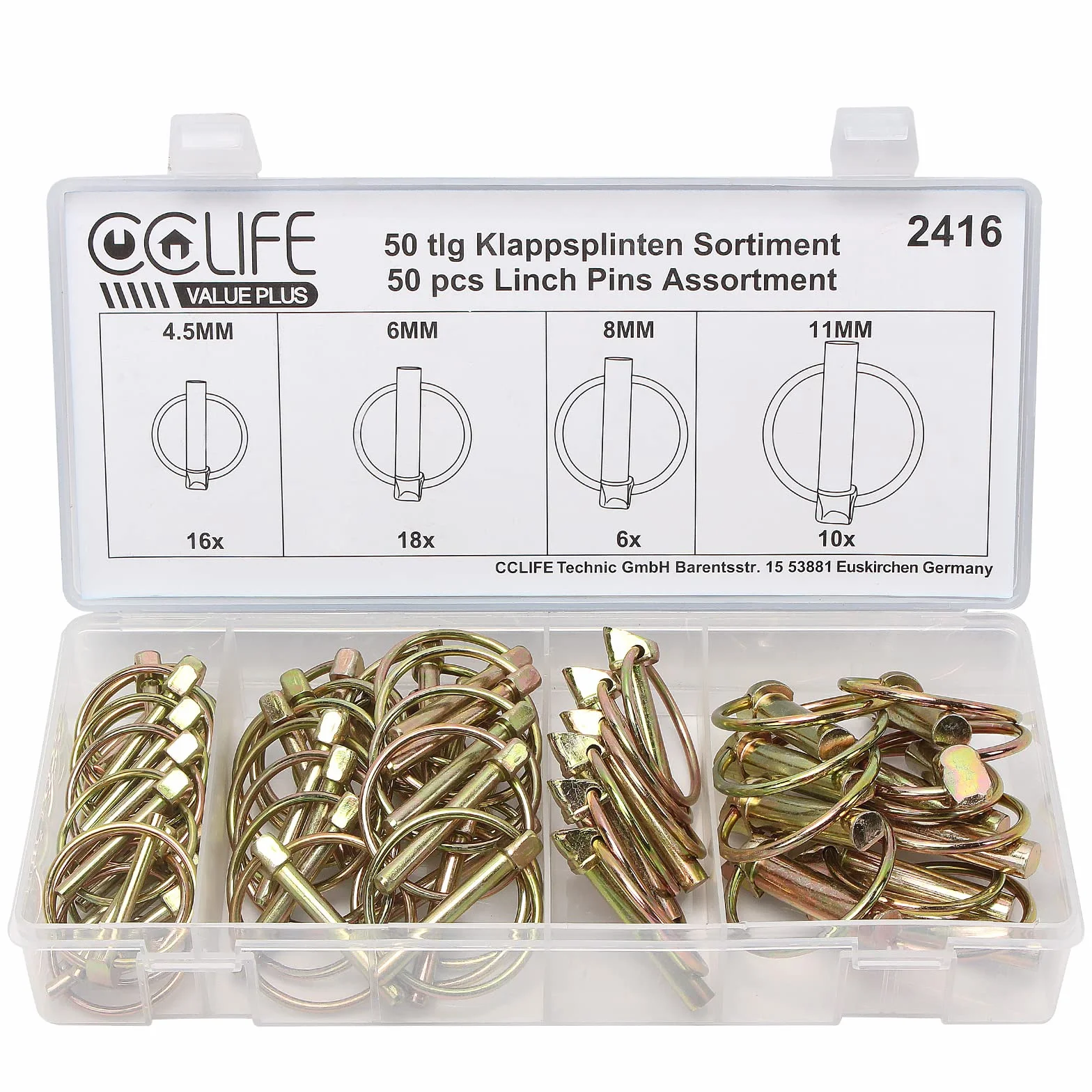 CCLIFE Kit 50 pezzi Copiglia a scatto spine diverse misure valigetta