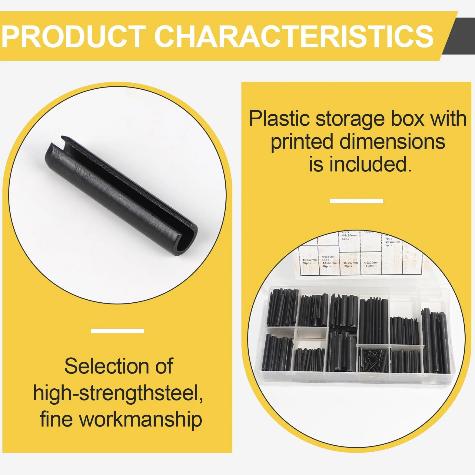 450 Pezzi Spine Elastiche Acciaio Inox, 19 Dimensioni Perno di Tensione a Molla Nero Ø 2.0-10mm, con Scatola di Plastica