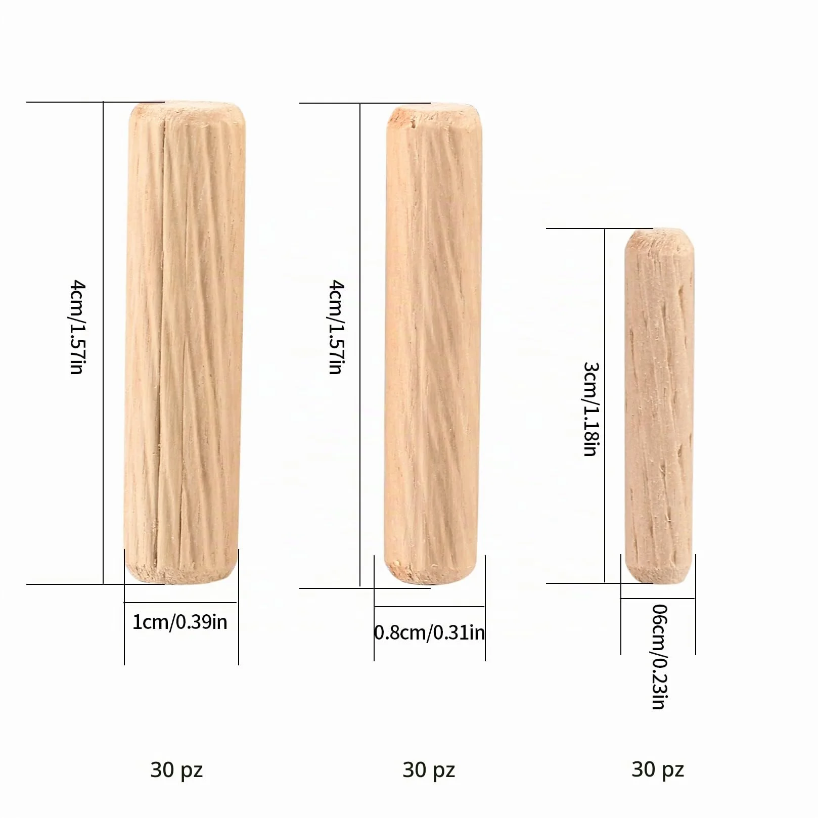 Assortimento Tasselli in Legno M6 M8 M10 Conici Scanalati per Fresatrice