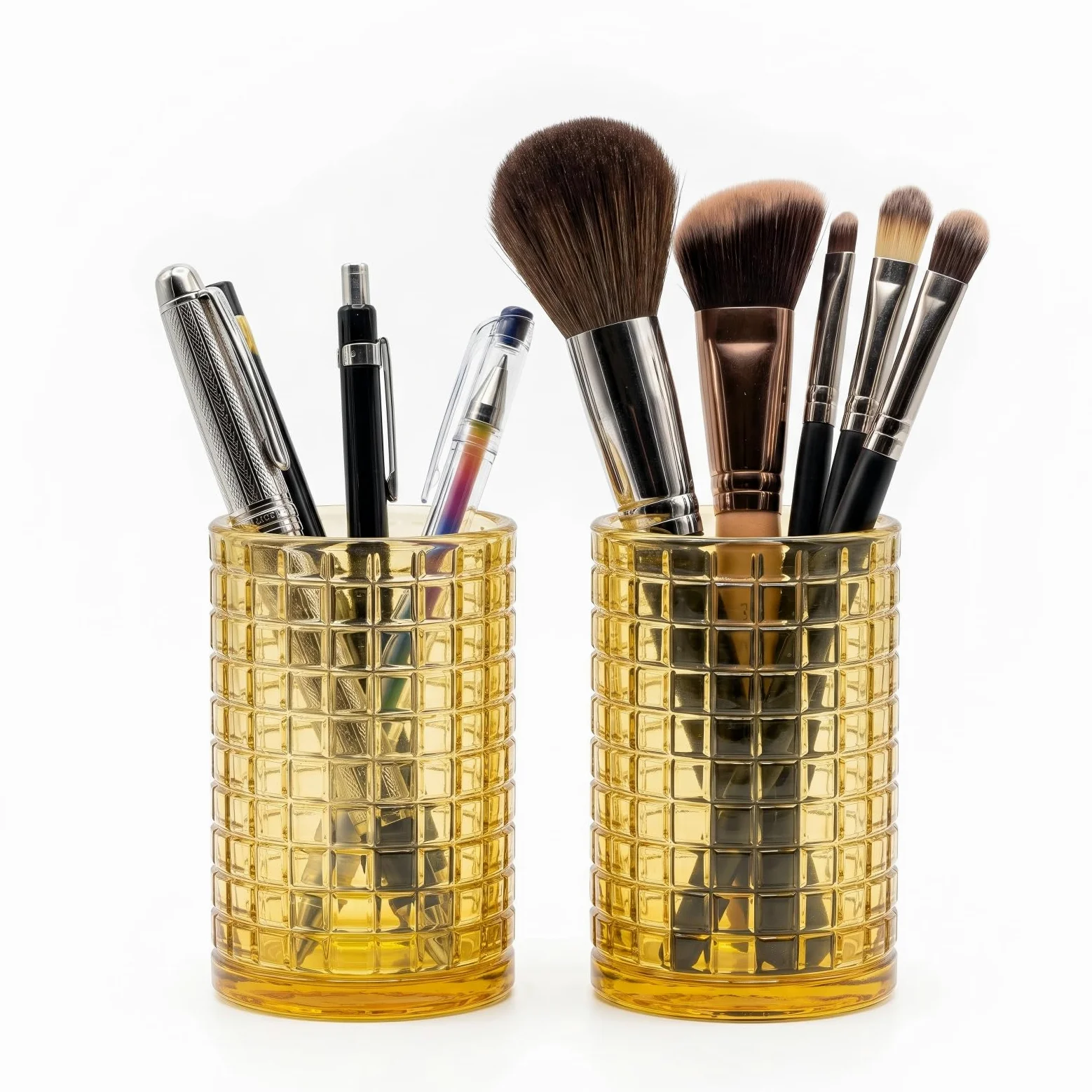 Organizer per pennelli da trucco, contenitore portaoggetti in vetro con motivo a griglia, multifunzionale, per spazzolino da denti, penne, matite, decorazione per la casa, centrotavola, matrimoni