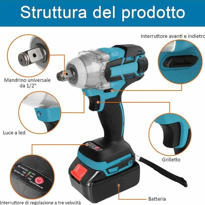 Kit Completo Professionale 3 in 1 Trapano Tassellatore Avvitatore ad Impulsi Smerigliatrice a Batteria 700W Due Batterie 4000 mAh Valigetta