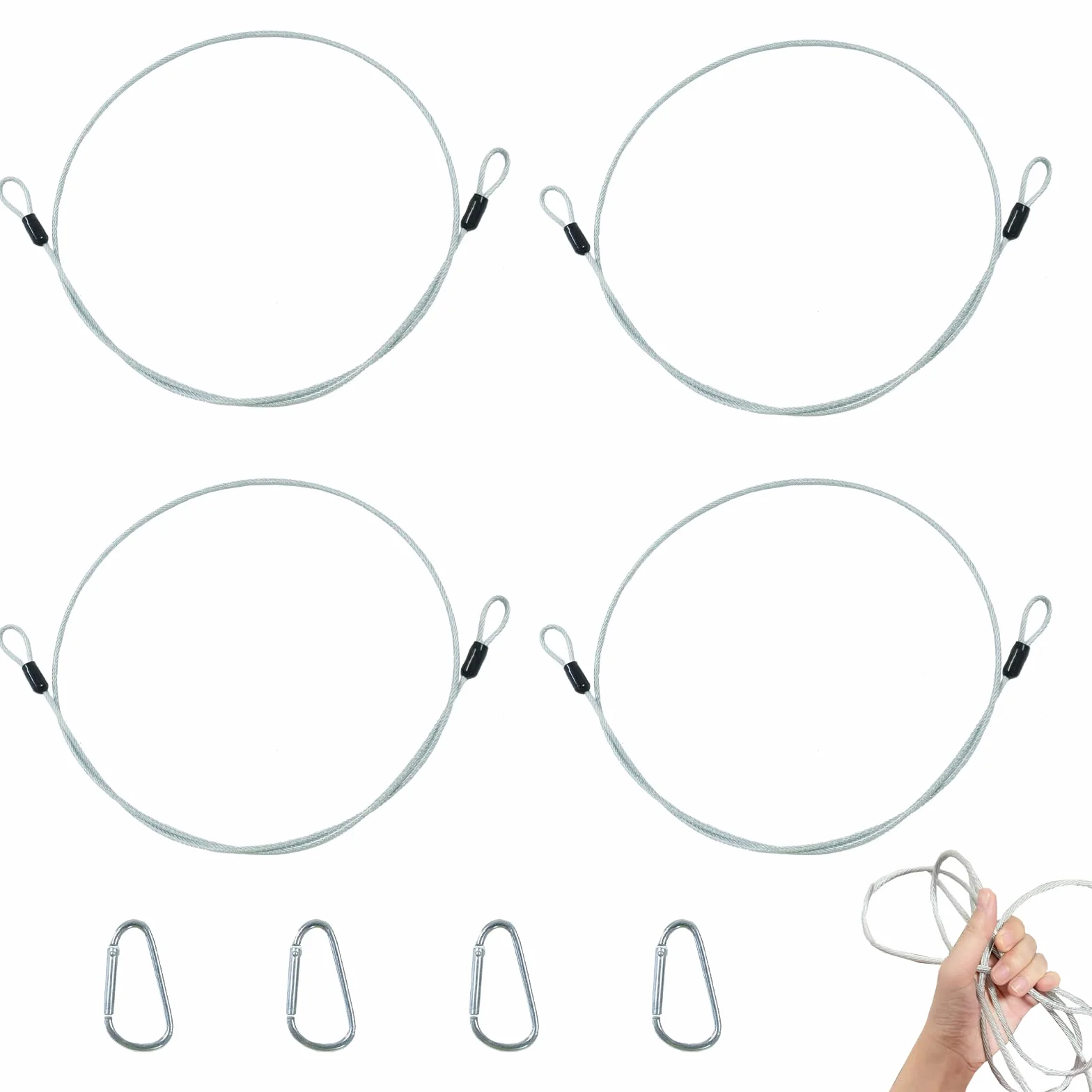 Cavi di sicurezza 100 cm × 3 mm Cavo Acciaio Rivestito in PVC Anticaduta con Gancio per Luci Palco DJ Bicicletta