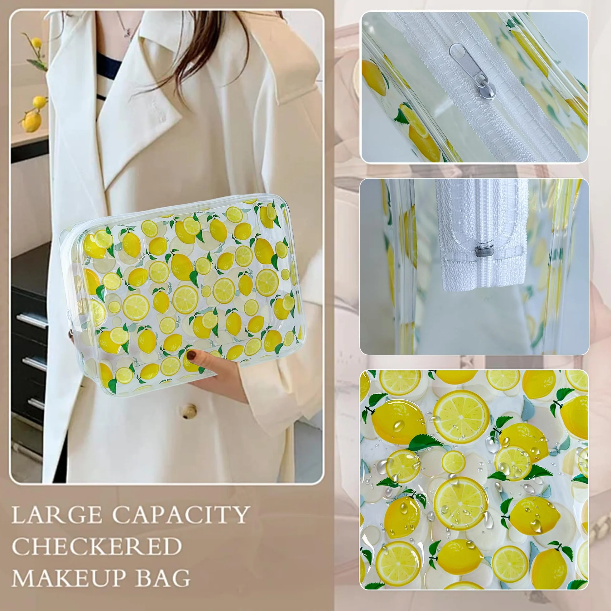 2 sacchetti PVC rosso ciliegia, borsa impermeabile per cosmetici e articoli da toilette, stampa al limone, 2 pezzi, custodia da viaggio
