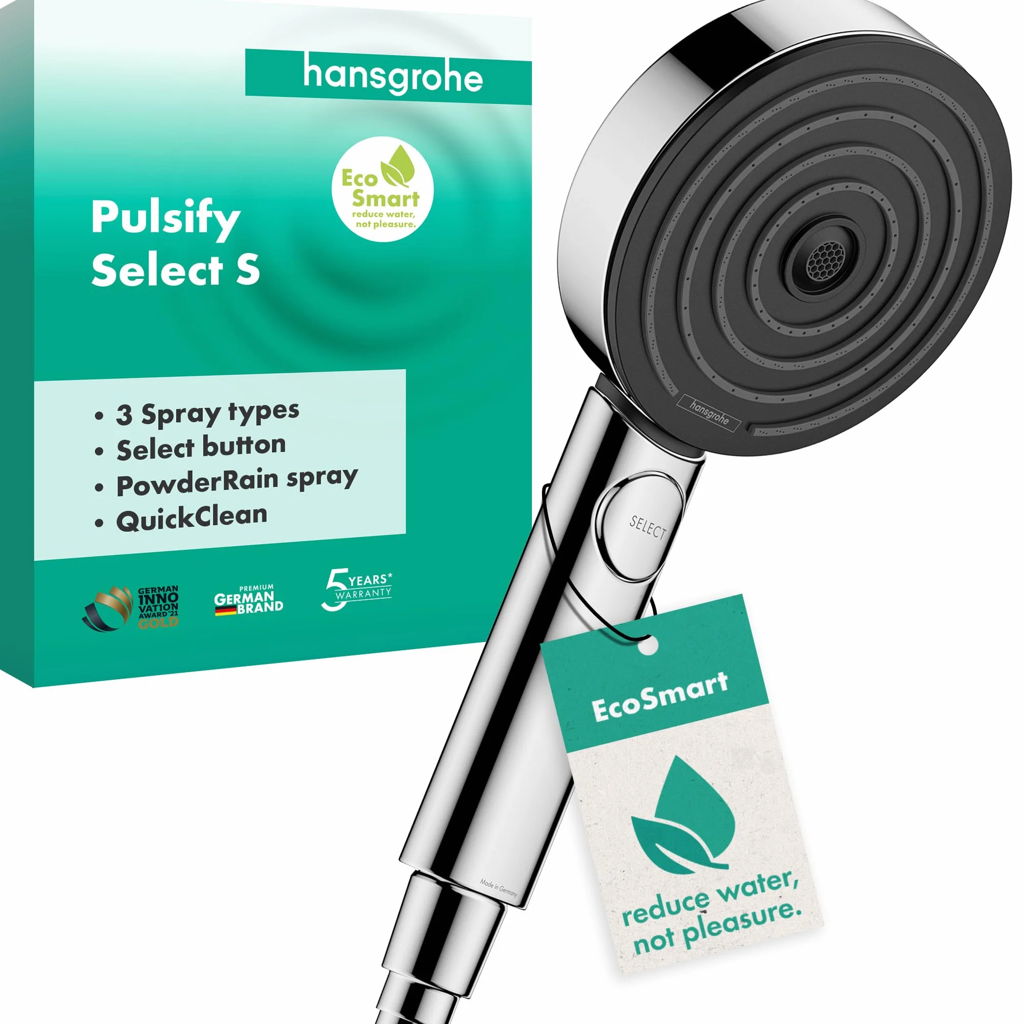 hansgrohe Pulsify Select S Soffione doccia rotondo 105 mm cromo EcoSmart 9 l/min 3 getti anticalcare