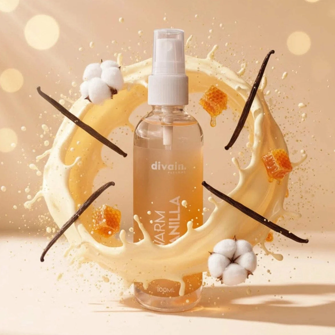 Warm Vanilla Body Mist 100ml | Acqua Profumata Orientale Gourmand, Accogliente & Confortante, con Vaniglia Calda, Unisex | divain.Parfums