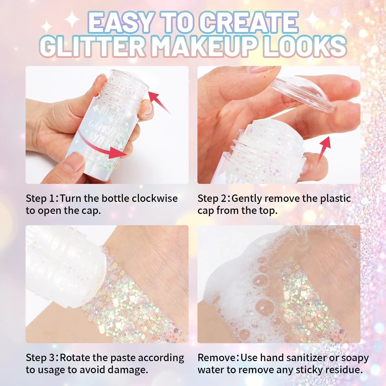 Prreal Sirena Glitter Stick per il Corpo, Glitter Scintillante per Capelli e Viso, Trucco per Donne, Accessori per Outfit da Rave, Glitter Olografico per Viso Sirena, Pennello per Trucco per Donne