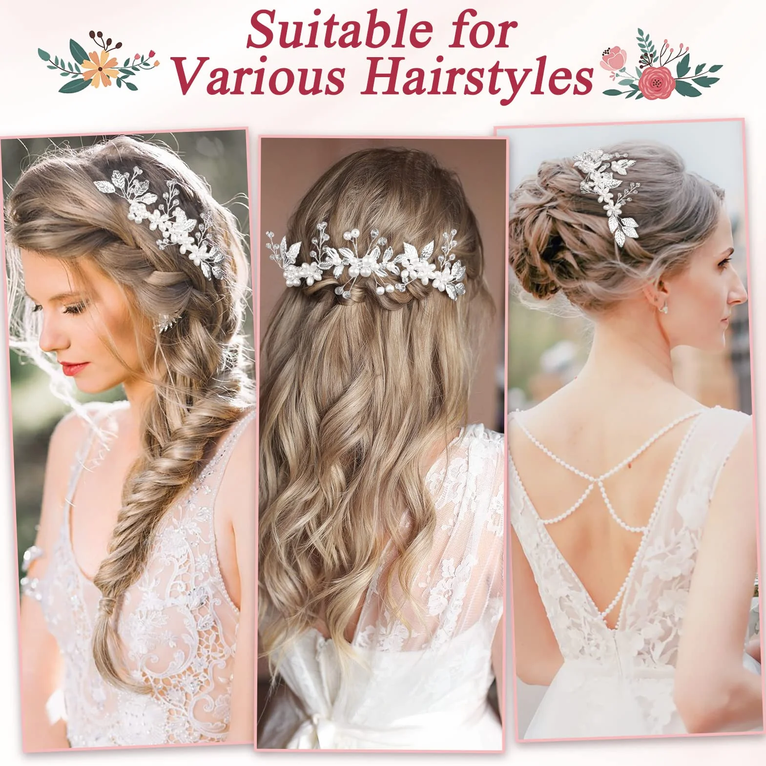 4 Pezzi Accessori Capelli Sposa Pettine Fermaglio con Perle Strass Forcine a Forma di U per Donne e Ragazze