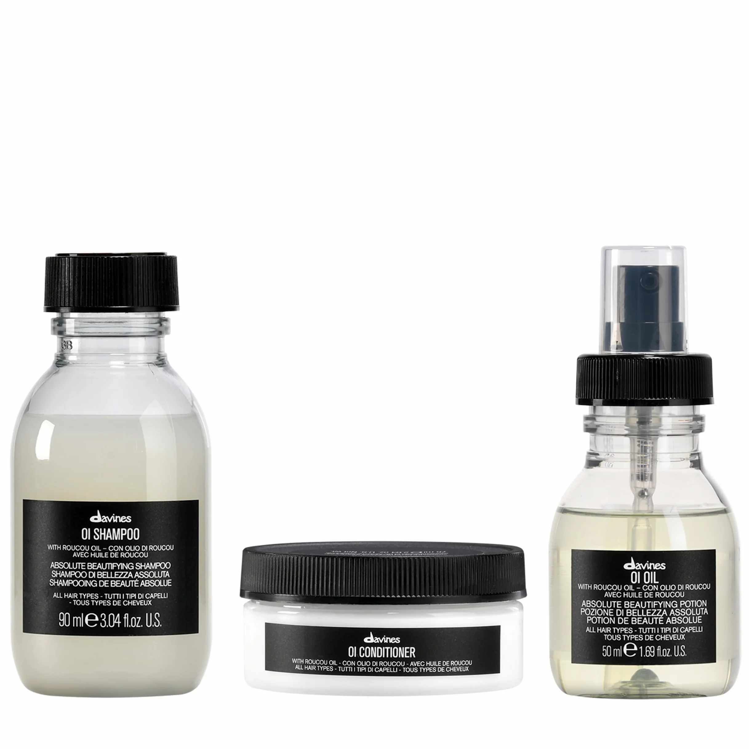 Davines OI Set Capelli Trio – Shampoo 90ml + Conditioner 75ml + Olio 50ml – Routine Completa per Capelli Morbidi, Lucenti e Anticrespo – Adatta a Tutti i Tipi di Capelli