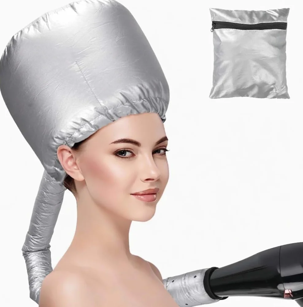 Casco per asciugatura cuffia asciugacapelli elastico attacco a phon grigio portatile professionale capelli ricci