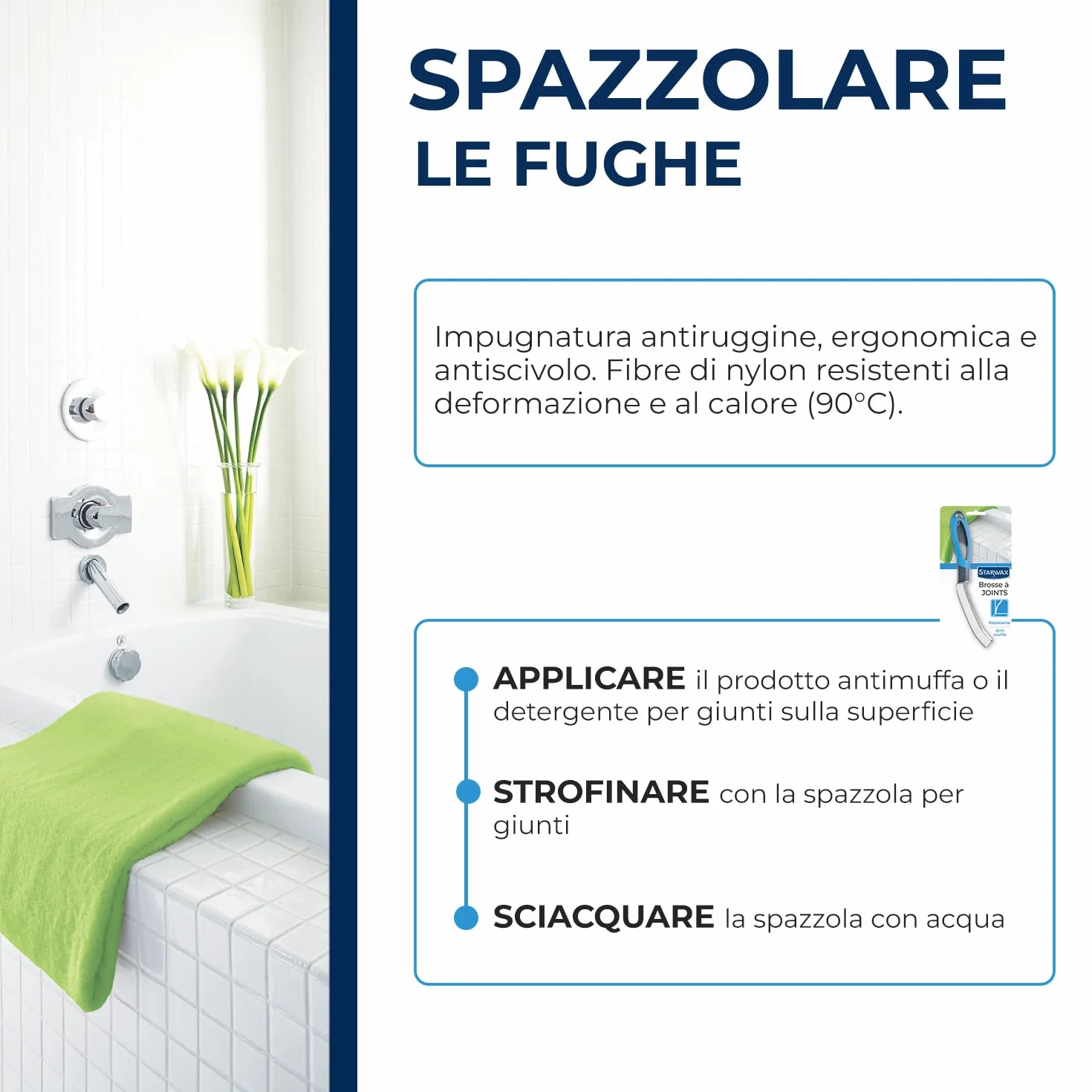 STARWAX Spazzola per fughe antiruggine testa stretta impugnatura ergonomica