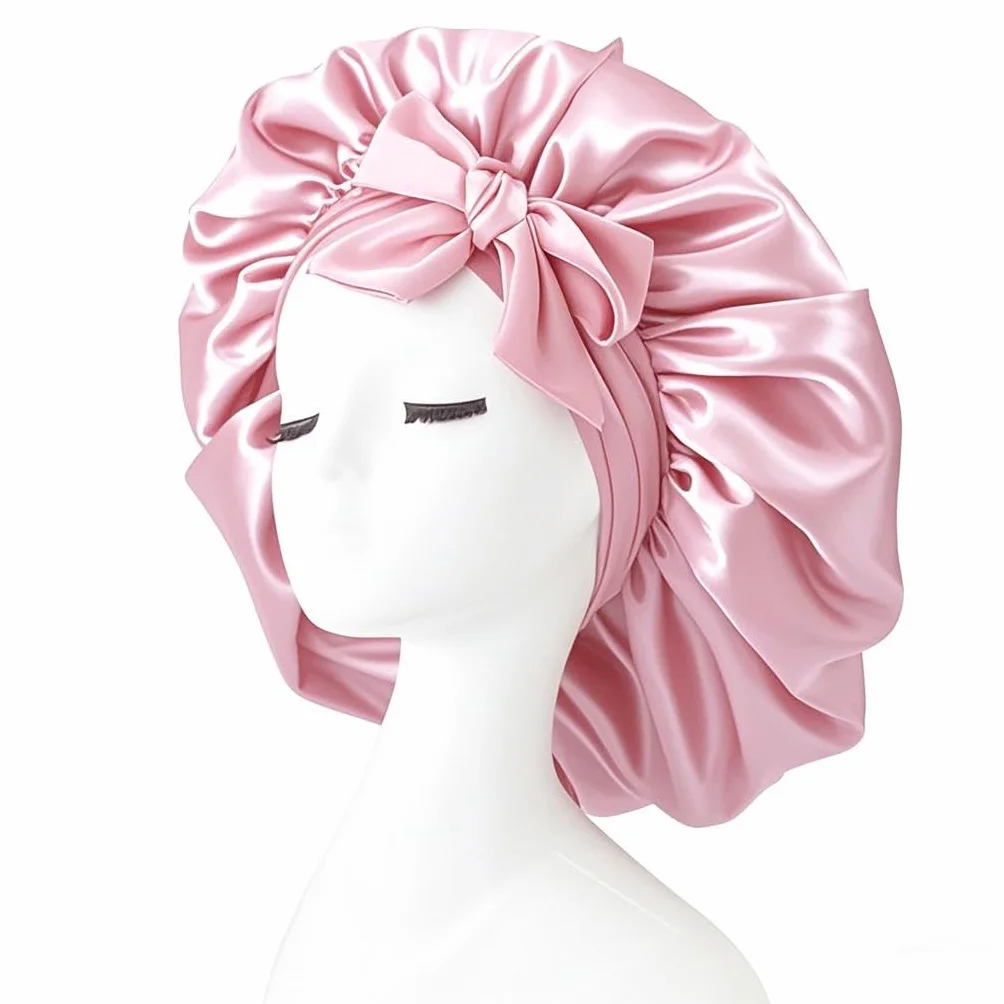 Cuffia Seta Capelli Notte，Silk Bonnet,Con Nastri Regolabili,Berretto Da note Raso Elastico Per Dormire Cappello Da Notte Per Donna Berretto Da Raso Per Donna Ragazza（Rosa）