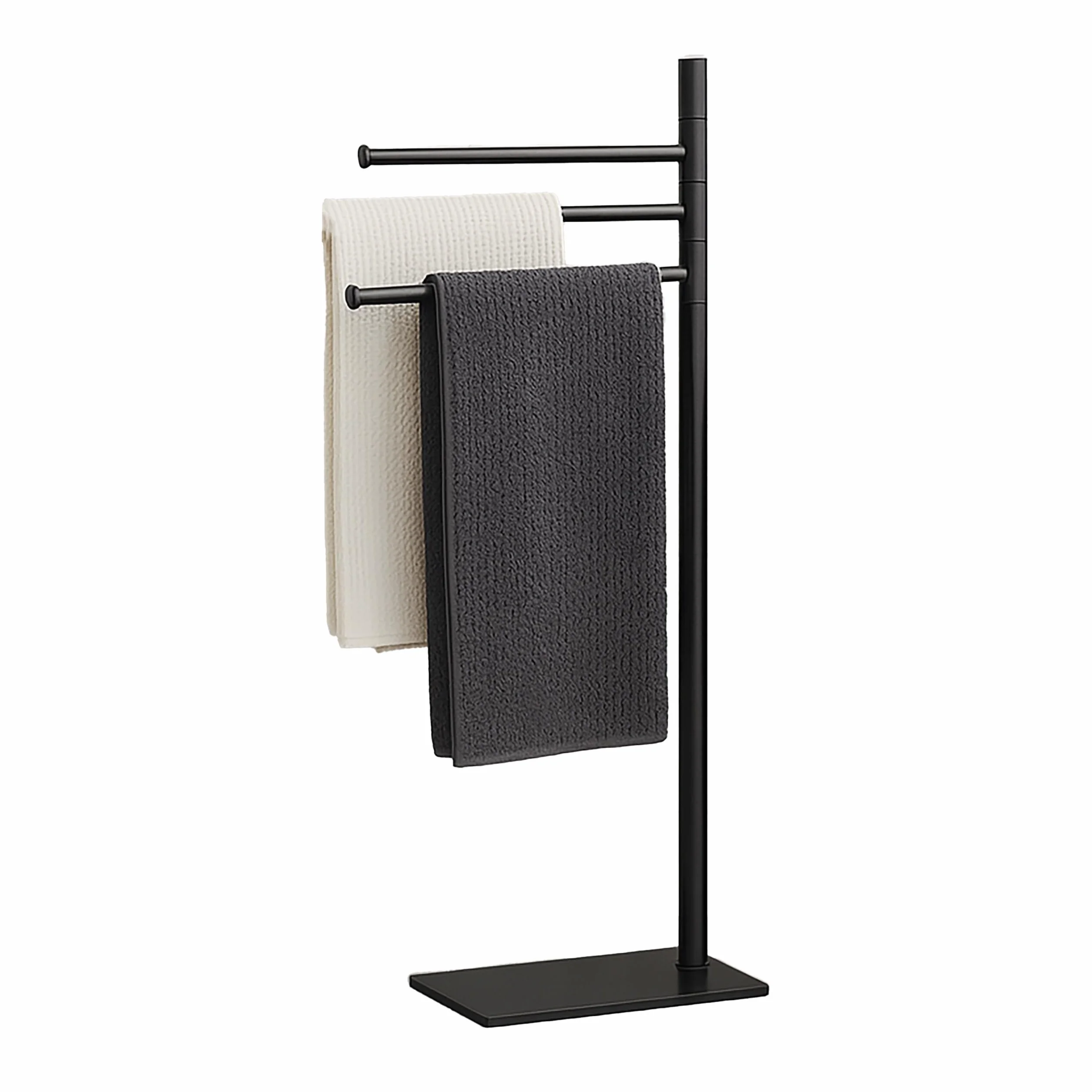 Relaxdays Portasciugamani a 3 Bracci Mobili Piantana da Bagno in Metallo Nero 83x33,5x14 cm