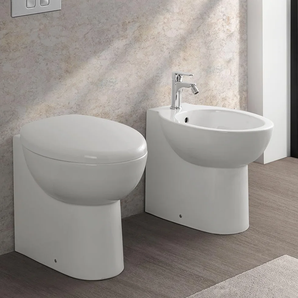 Cipro set wc e bidet filomuro con scarico universale e brida copriwater soft-close