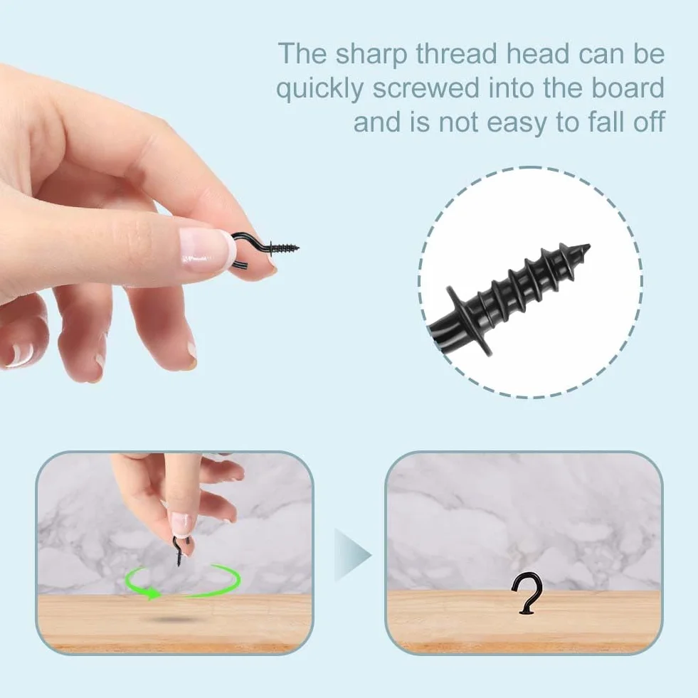 Ganci a Vite 70 Pezzi, Ganci da Soffitto in Metallo, Occhio Bulloni con Filettatura 1/2 Inch, Nero per Casa Ufficio Esterni