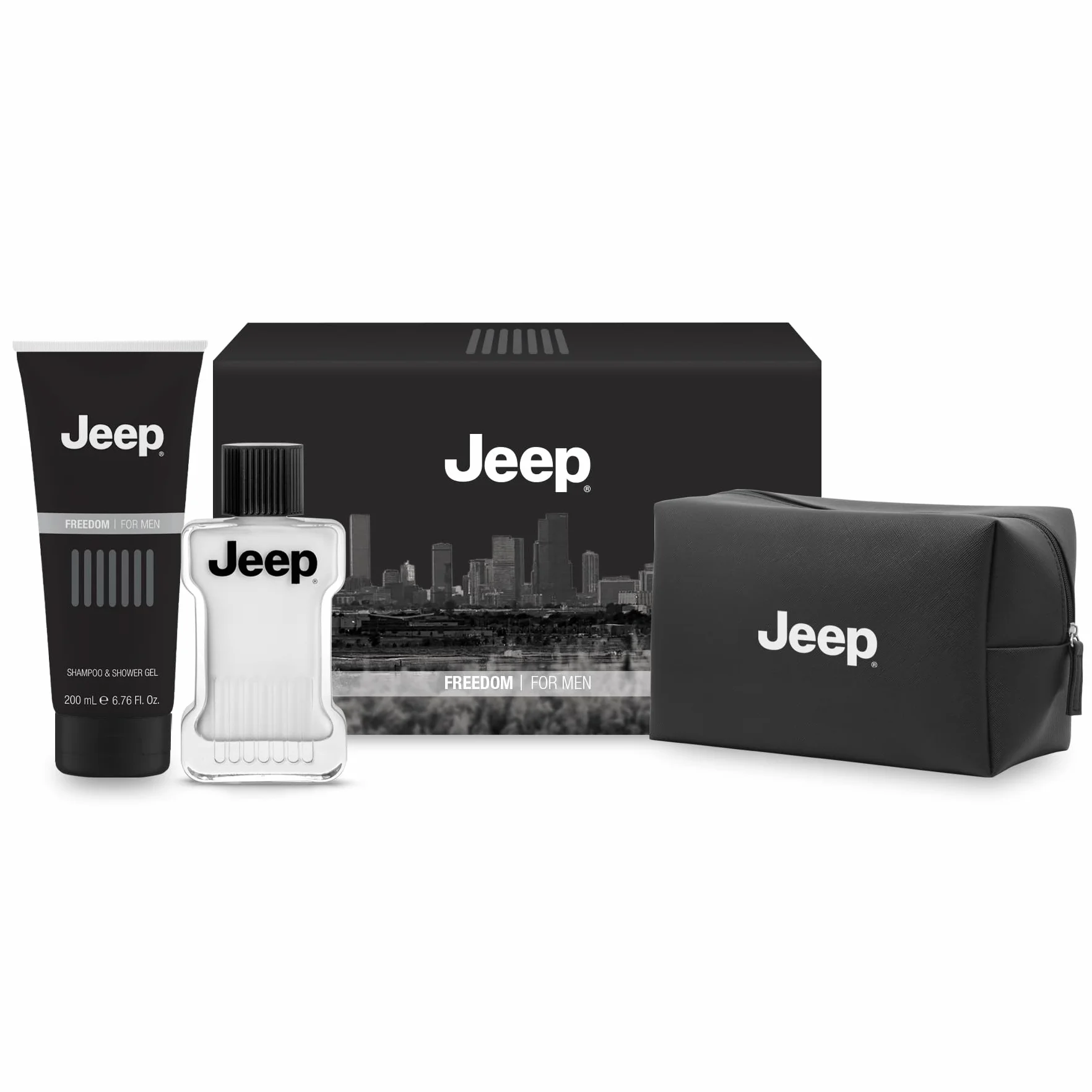 JEEP FREEDOM |Confezione Regalo, Dopobarba e Gel Doccia 200ml + Beauty Case, Fragranza Fresca e Delicata