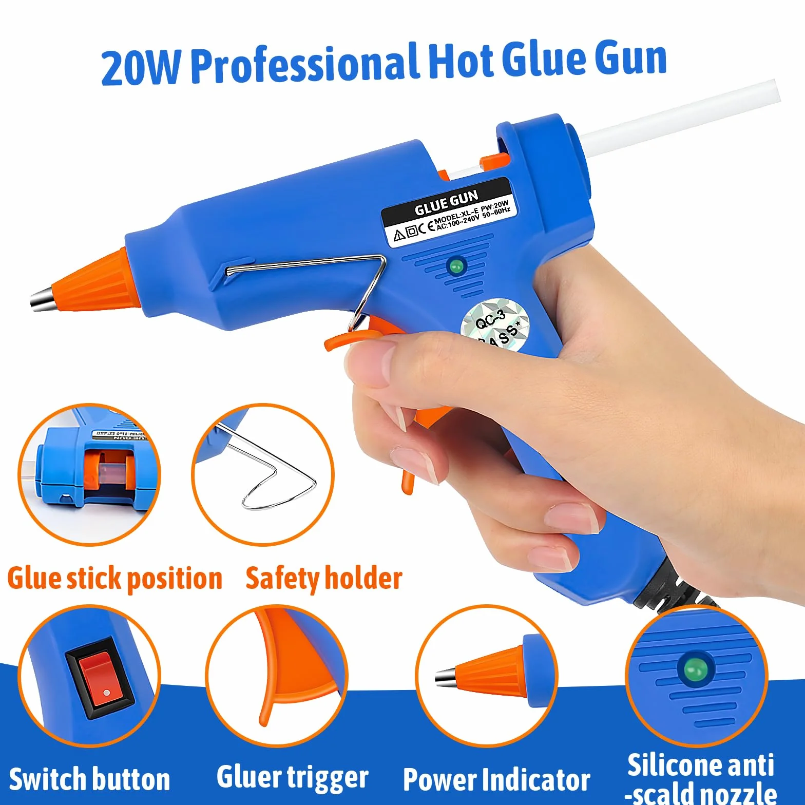 Pistola per Colla a Caldo 20W, 40 Stick Colla a Caldo, Mini per DIY Riscaldamento Rapido